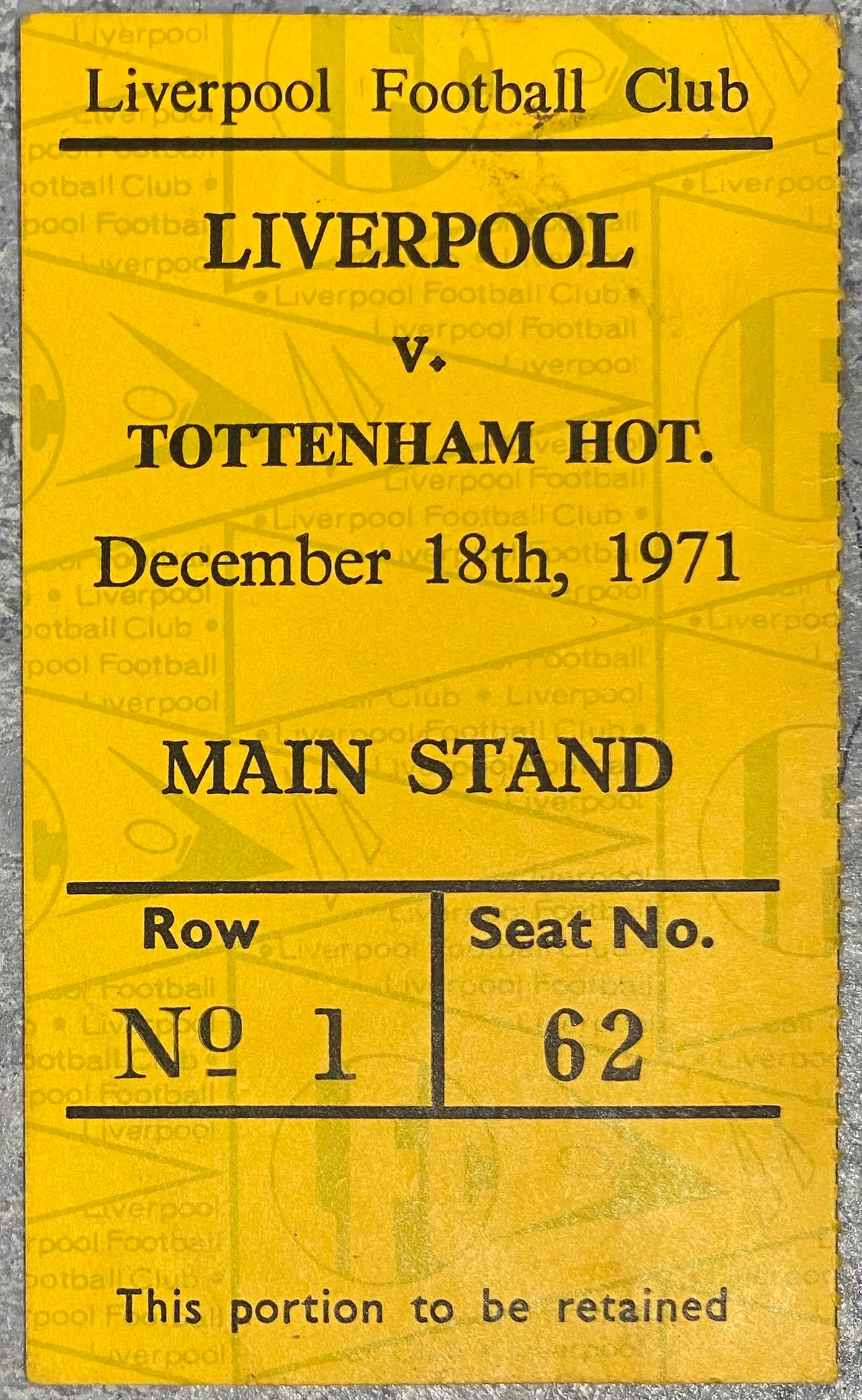 1971/72 ORIGINAL DIVISION ONE TICKET LIVERPOOL V TOTTENHAM HOTSPUR