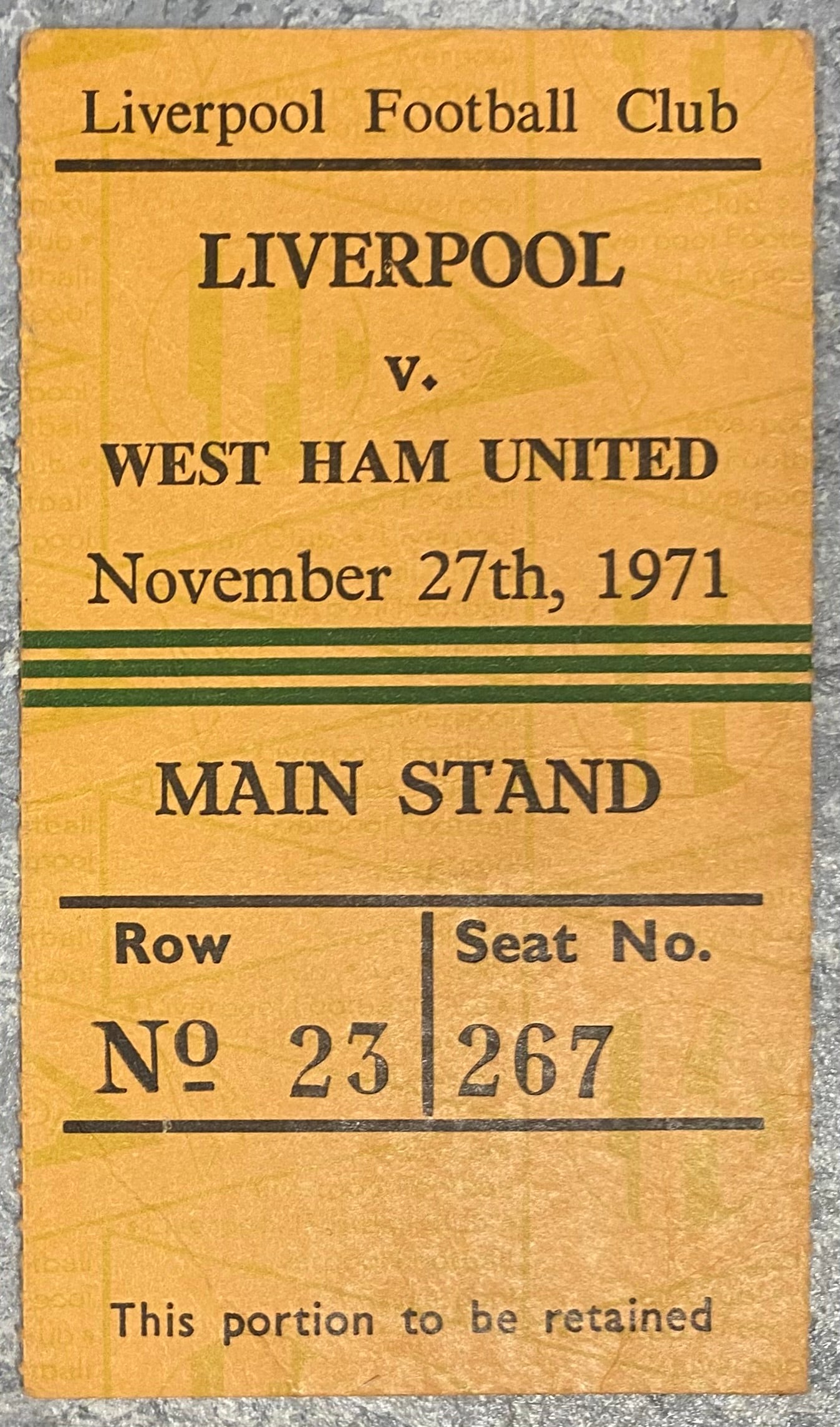 1971/72 ORIGINAL DIVISION ONE TICKET LIVERPOOL V WEST HAM UNITED