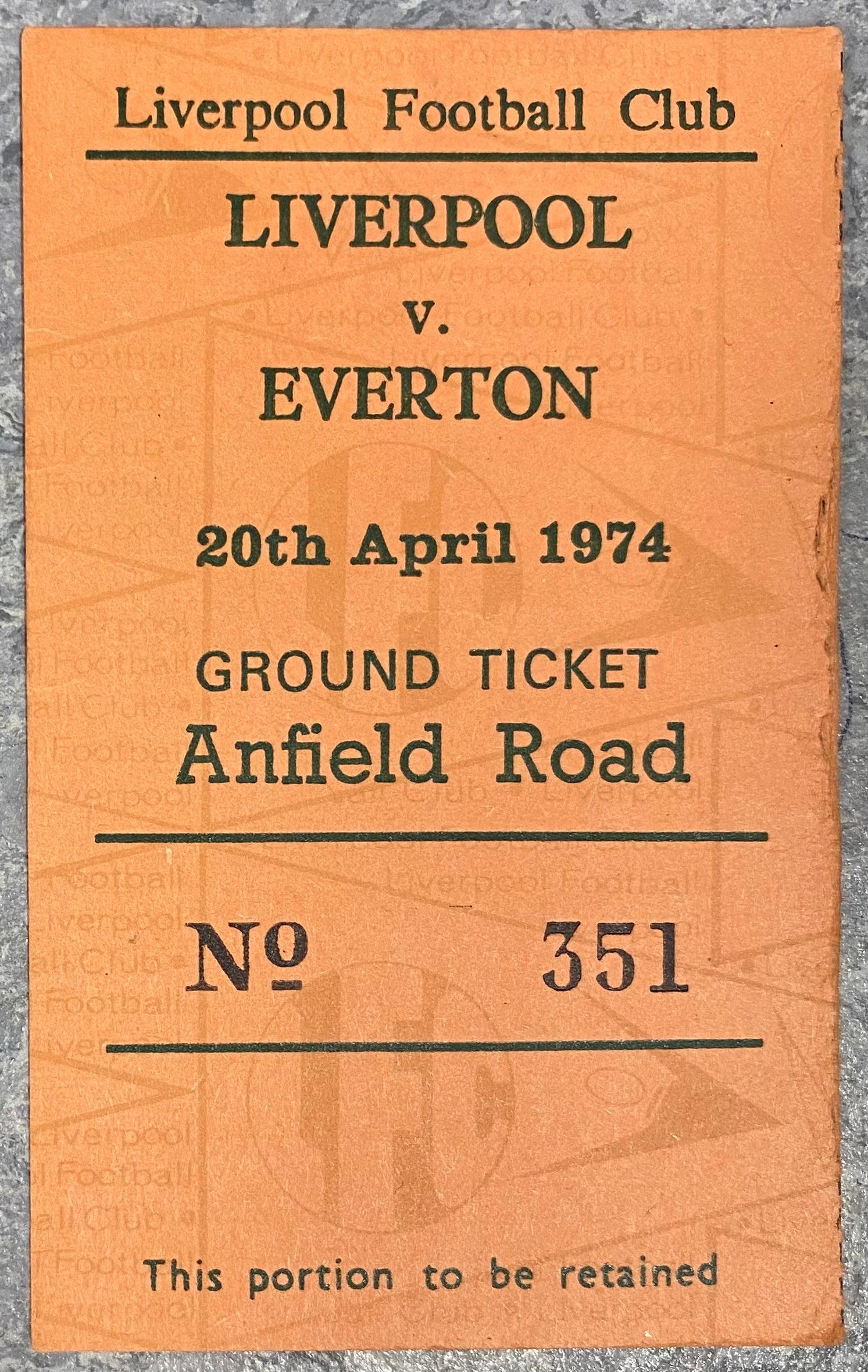 1973/74 ORIGINAL DIVISION ONE TICKET LIVERPOOL V EVERTON
