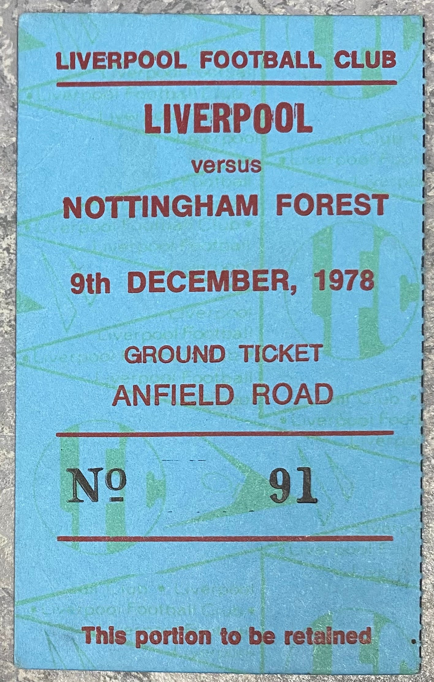 1978/79  ORIGINAL EUROPEAN CUP 1ST ROUND 1ST LEG TICKET LIVERPOOL V NOTTINGHAM FOREST