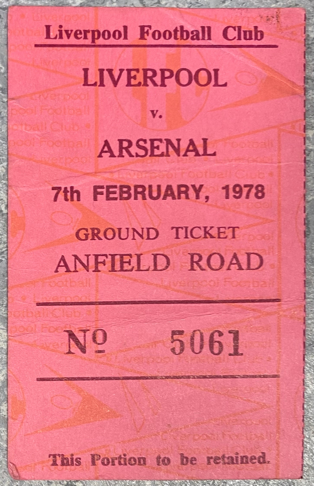 1977/78  ORIGINAL LEAGUE CUP SEMI FINAL 1ST LEG TICKET LIVERPOOL V ARSENAL