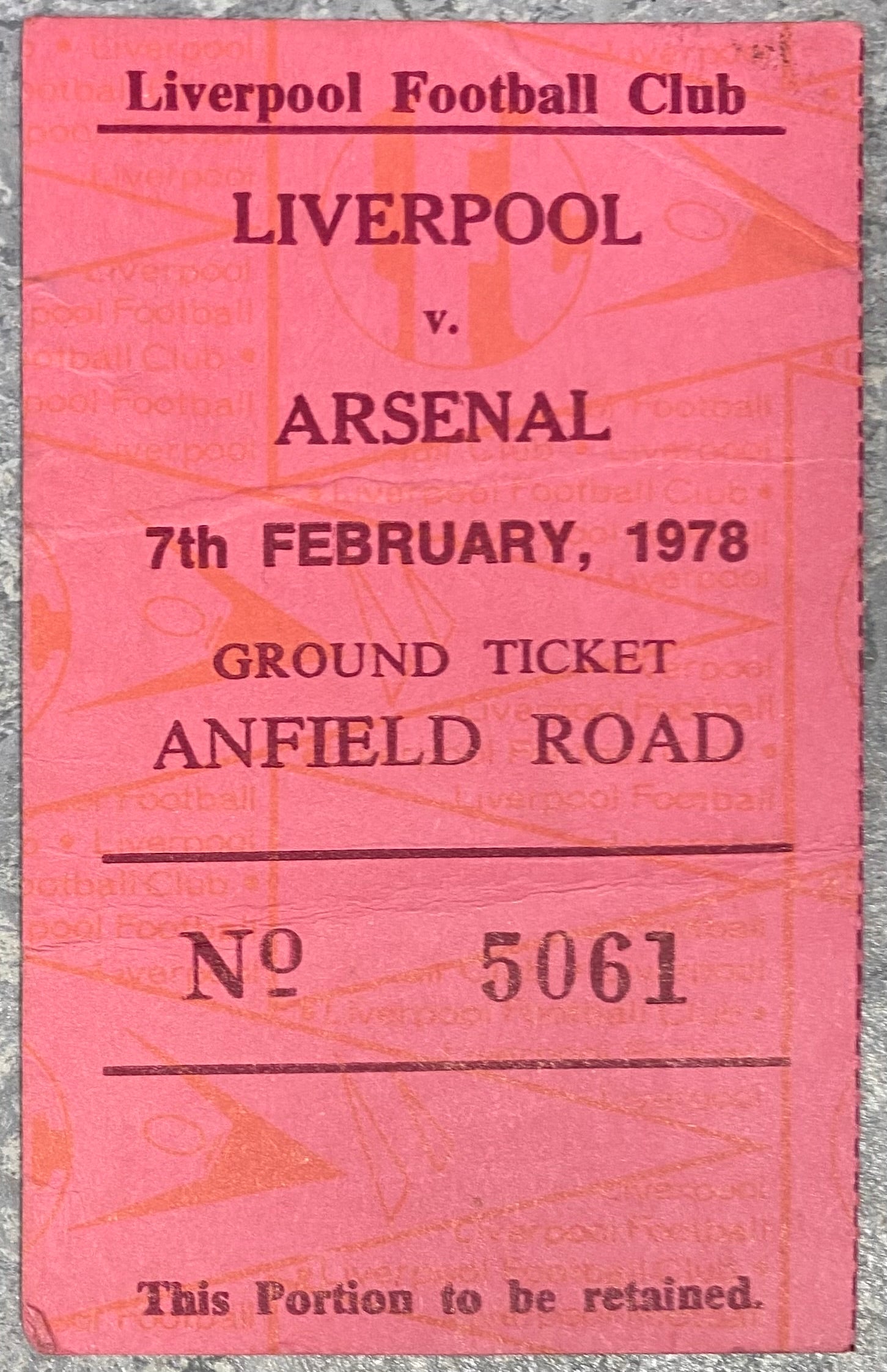 1977/78  ORIGINAL LEAGUE CUP SEMI FINAL 1ST LEG TICKET LIVERPOOL V ARSENAL