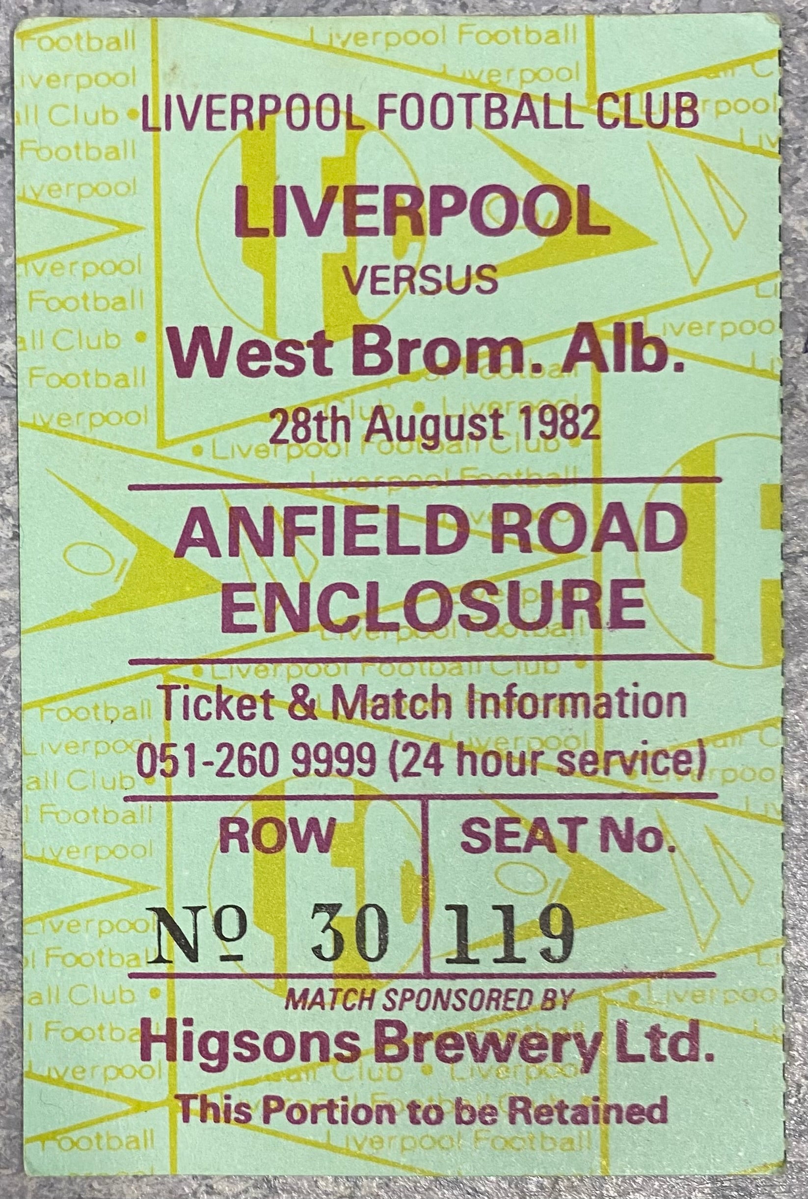 1982/83 ORIGINAL DIVISION ONE TICKET LIVERPOOL V WEST BROMWICH ALBION
