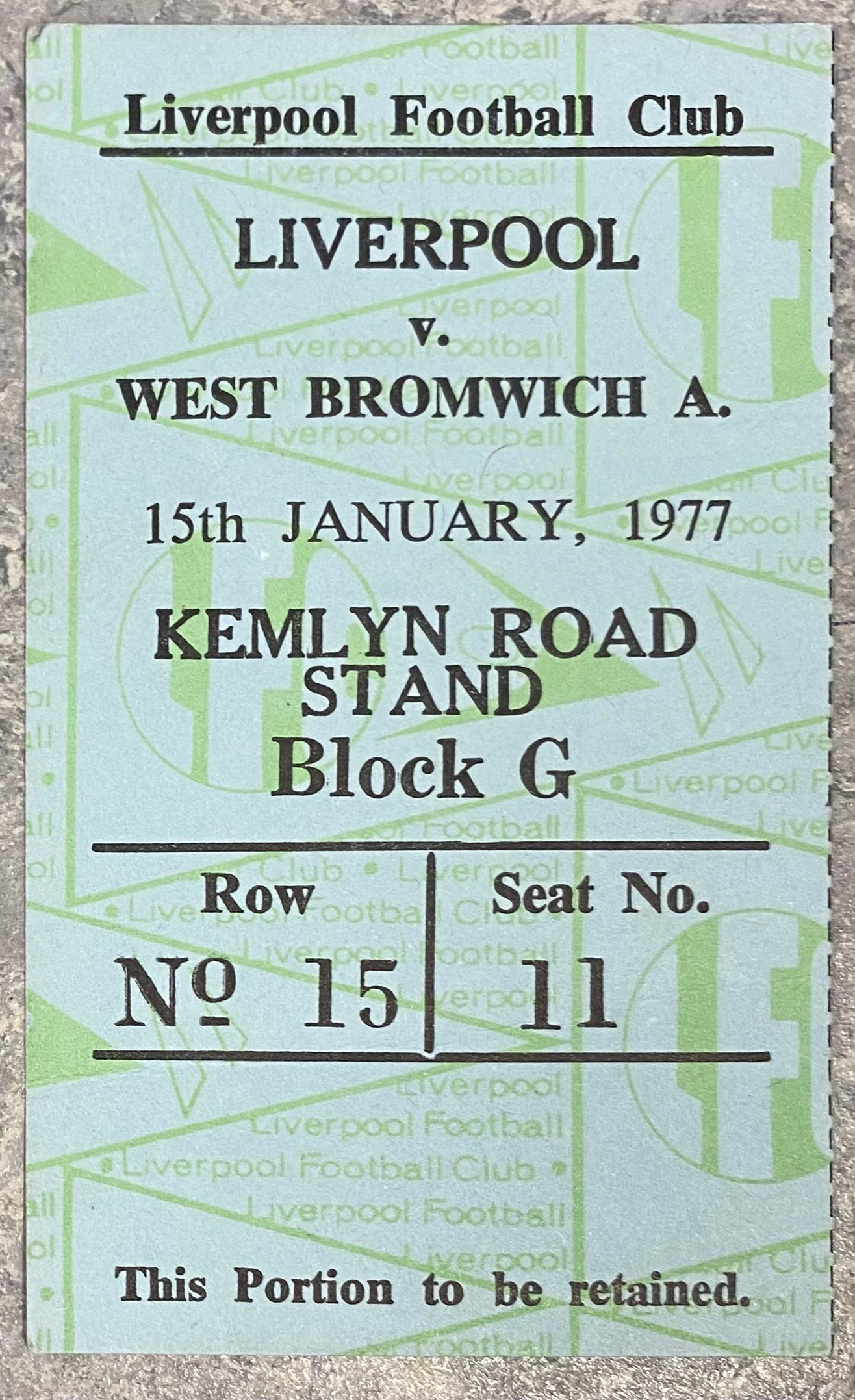 1976/77 ORIGINAL DIVISION ONE TICKET LIVERPOOL V WEST BROMWICH ALBION