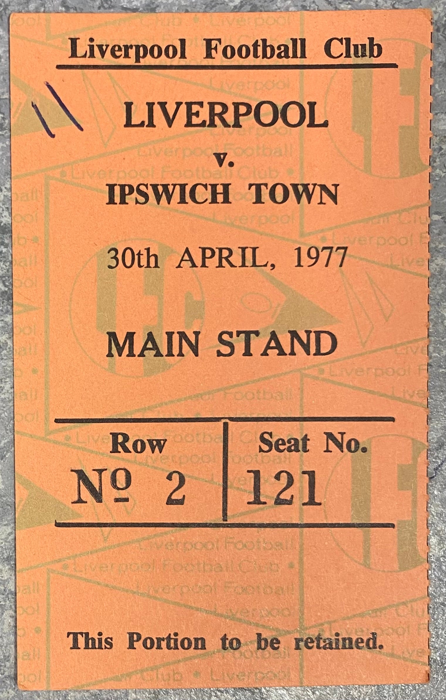 1976/77 ORIGINAL DIVISION ONE TICKET LIVERPOOL V IPSWICH TOWN