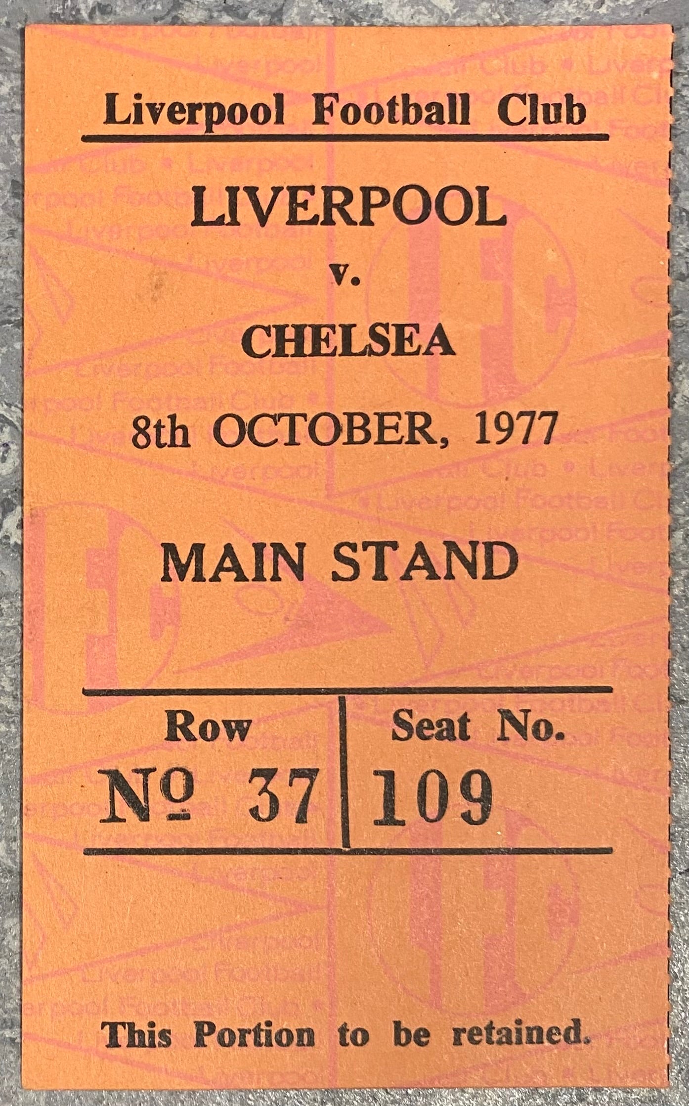 1977/78 ORIGINAL DIVISION ONE TICKET LIVERPOOL V CHELSEA
