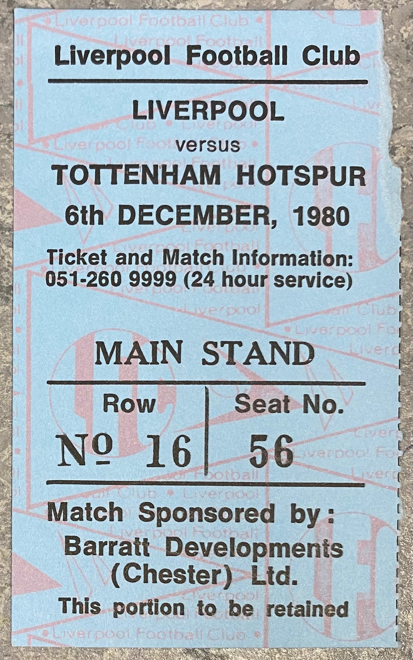 1980/81 ORIGINAL DIVISION ONE TICKET LIVERPOOL V TOTTENHAM HOTSPUR