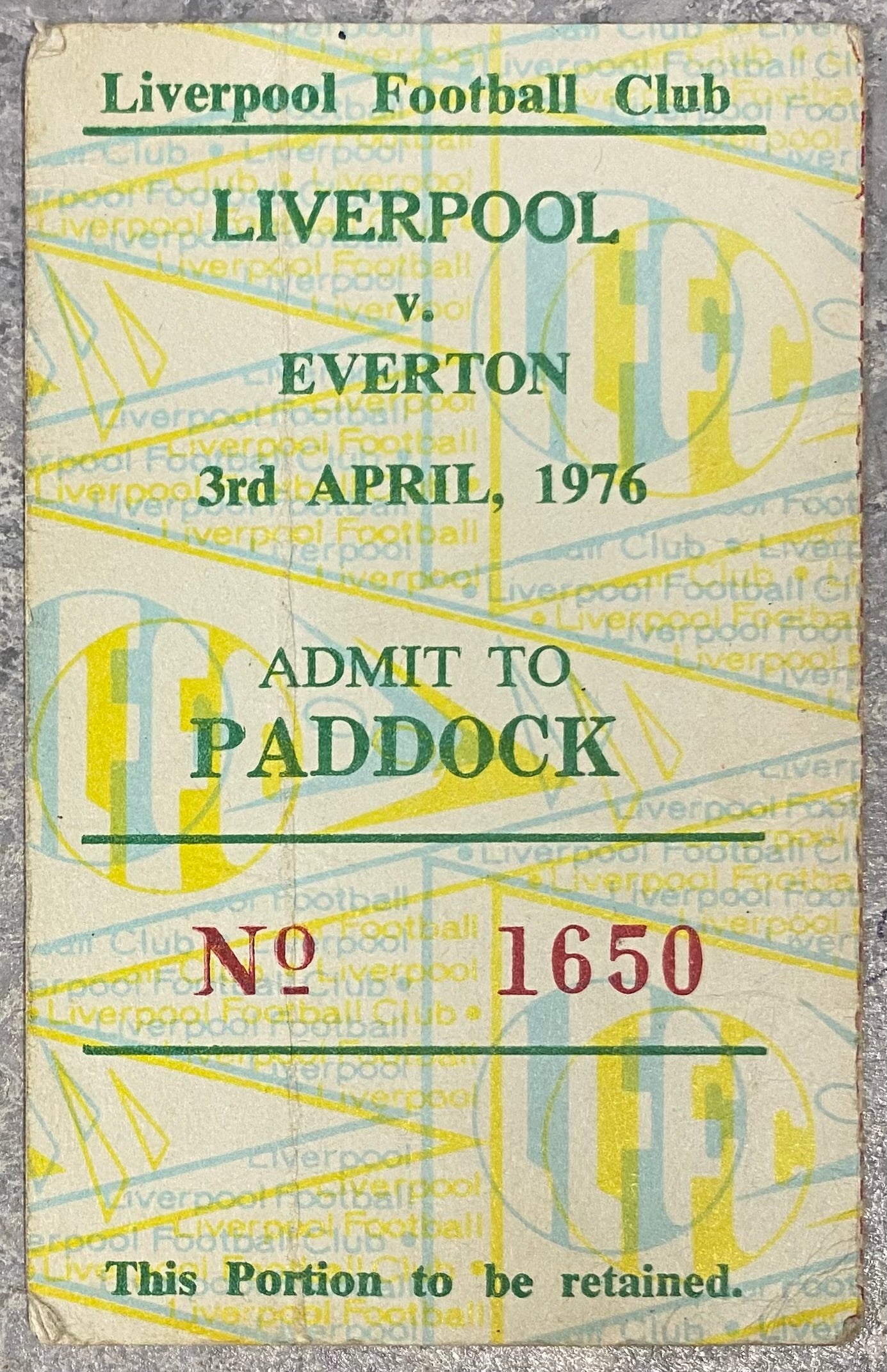 1975/76 ORIGINAL DIVISION ONE TICKET LIVERPOOL V EVERTON