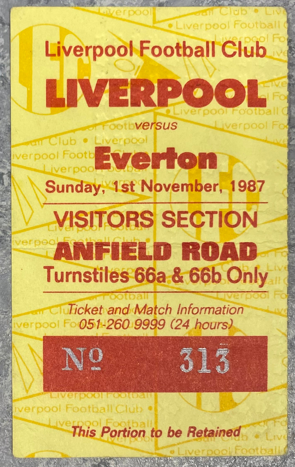 1987/88 ORIGINAL DIVISION ONE TICKET LIVERPOOL V EVERTON