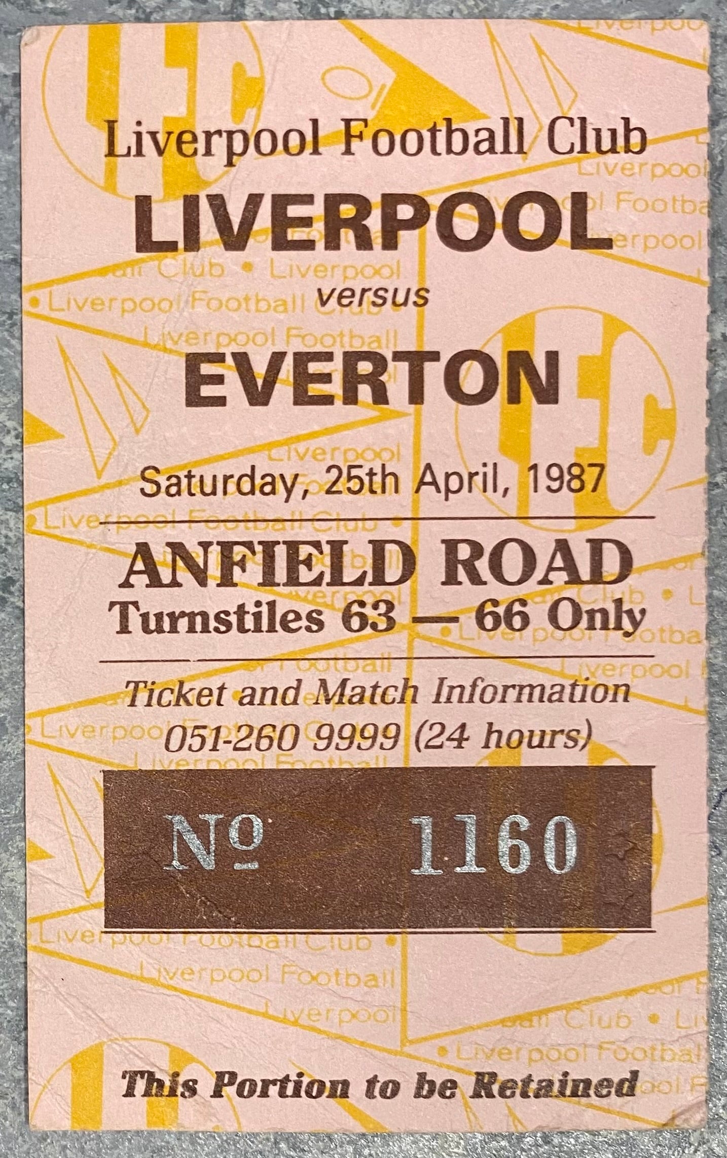1986/87 ORIGINAL DIVISION ONE TICKET LIVERPOOL V EVERTON