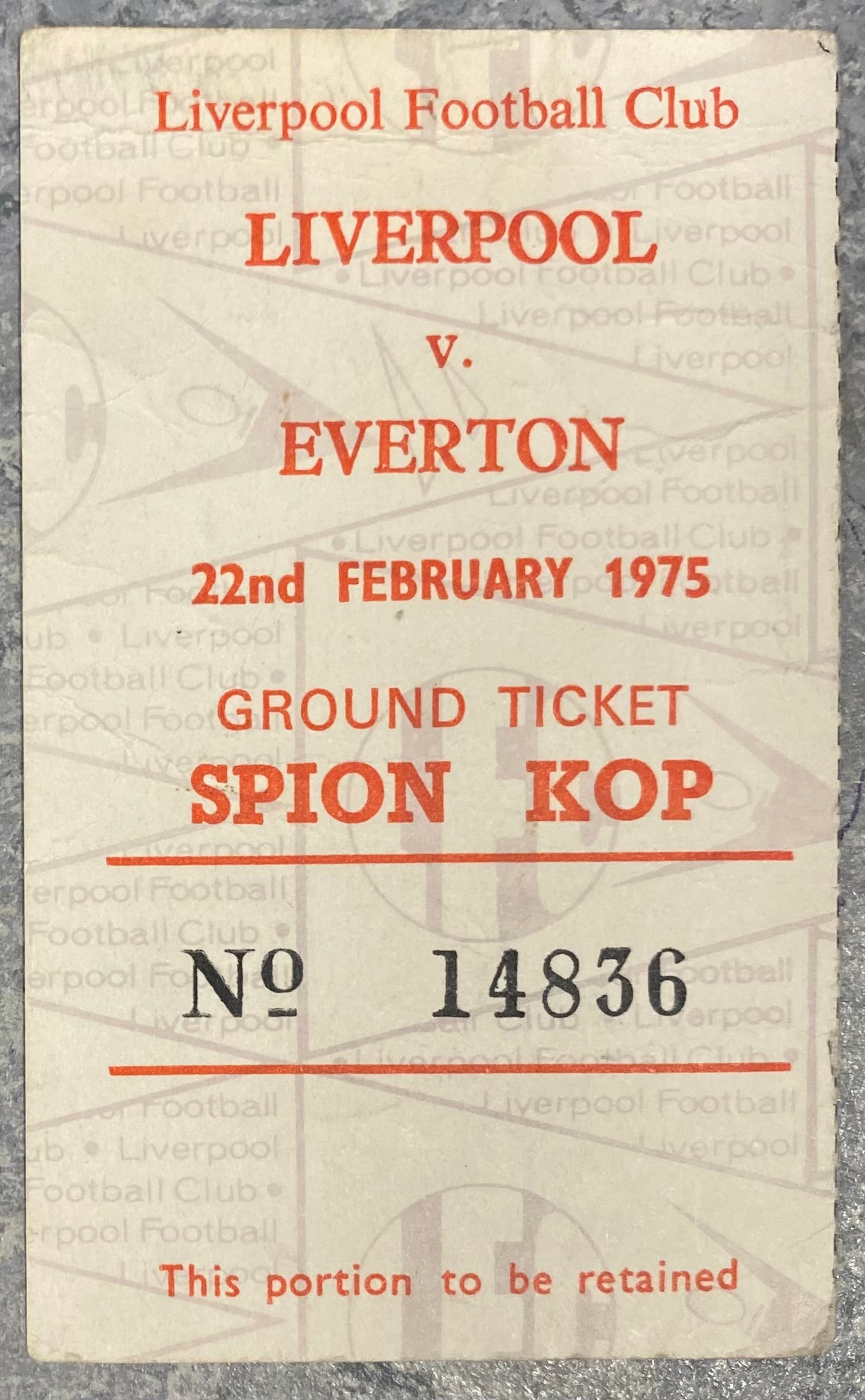 1974/75 ORIGINAL DIVISION ONE TICKET LIVERPOOL V EVERTON