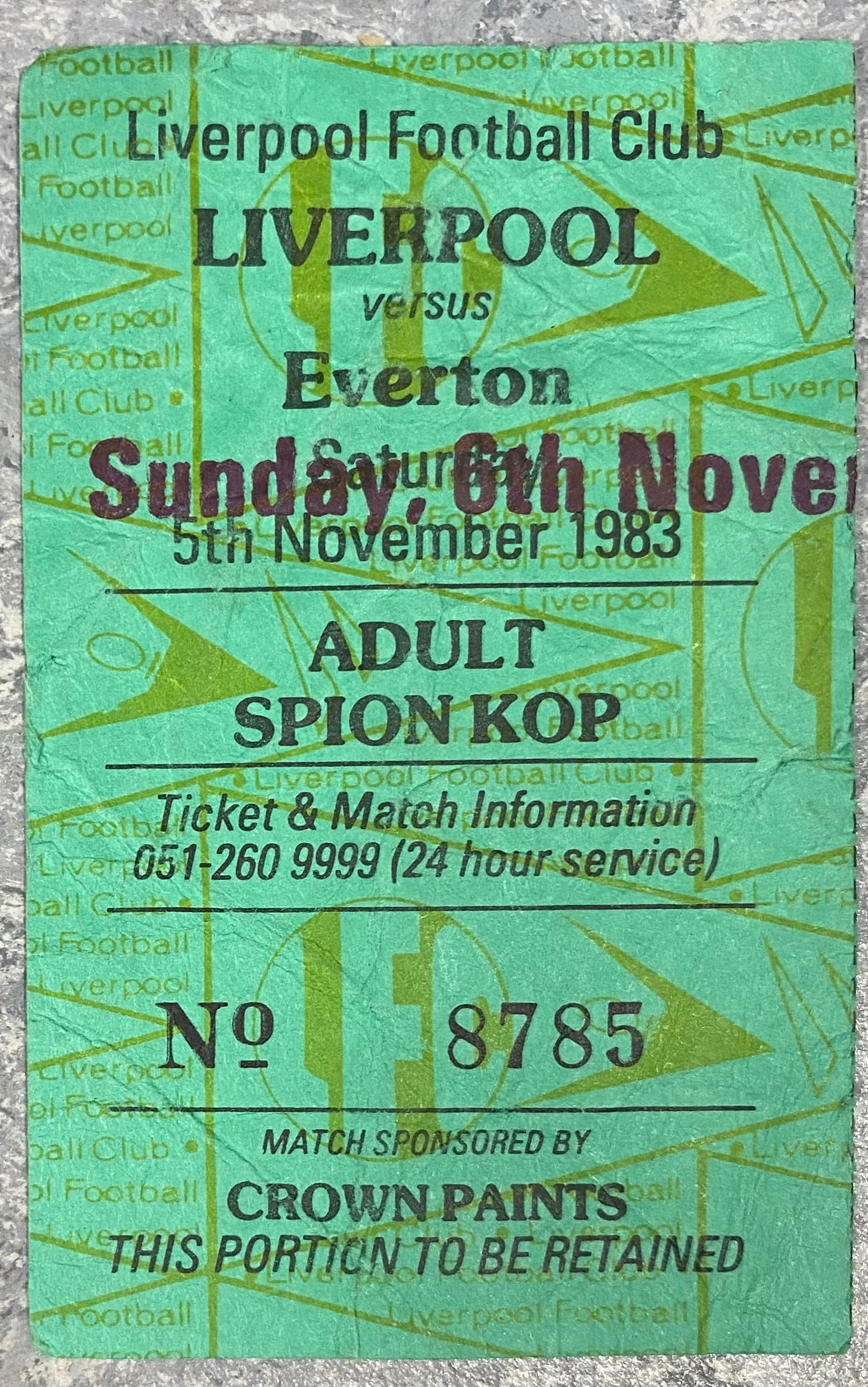 1983/84 ORIGINAL DIVISION ONE TICKET LIVERPOOL V EVERTON