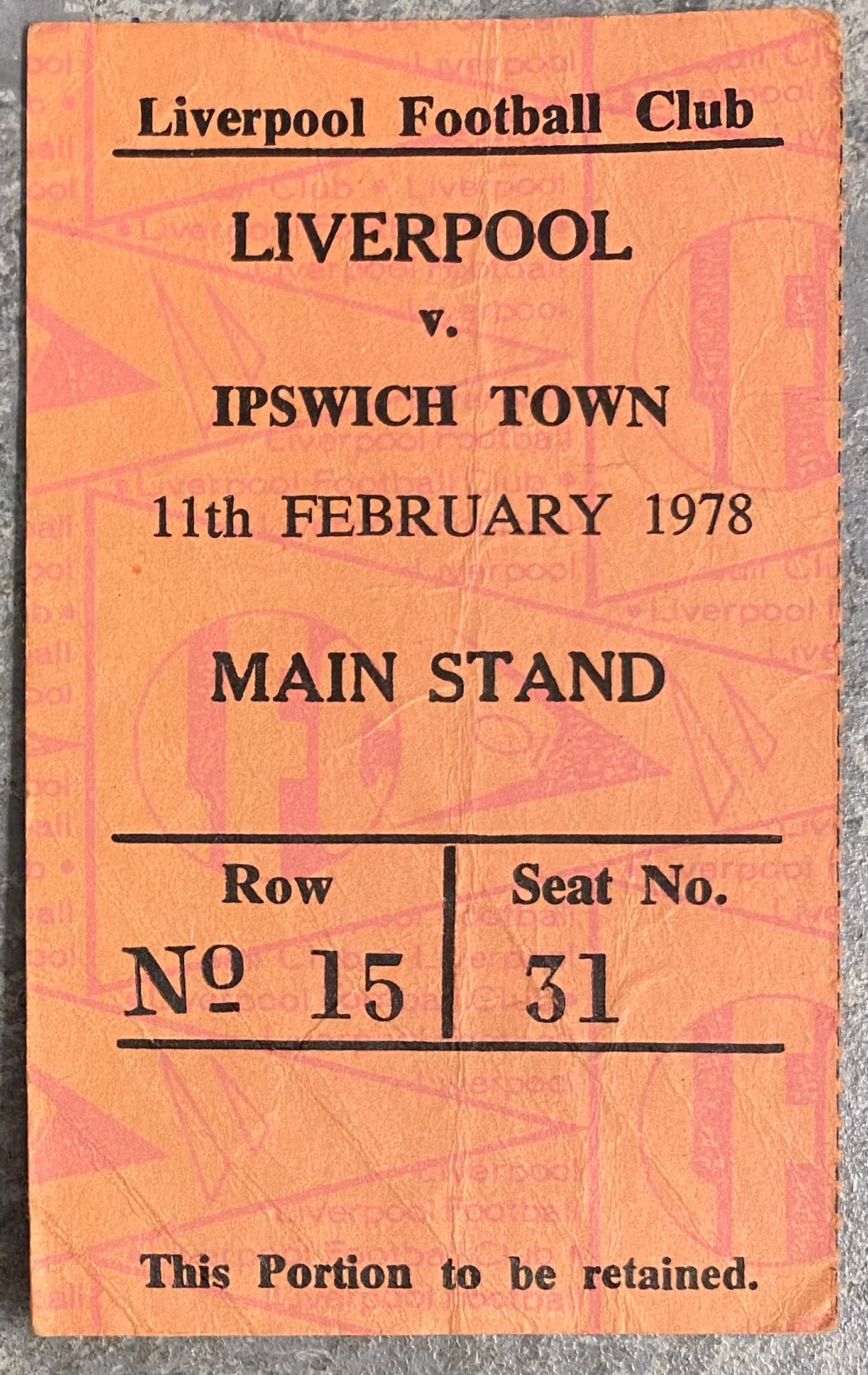 1977/78 ORIGINAL DIVISION ONE TICKET LIVERPOOL V IPSWICH TOWN