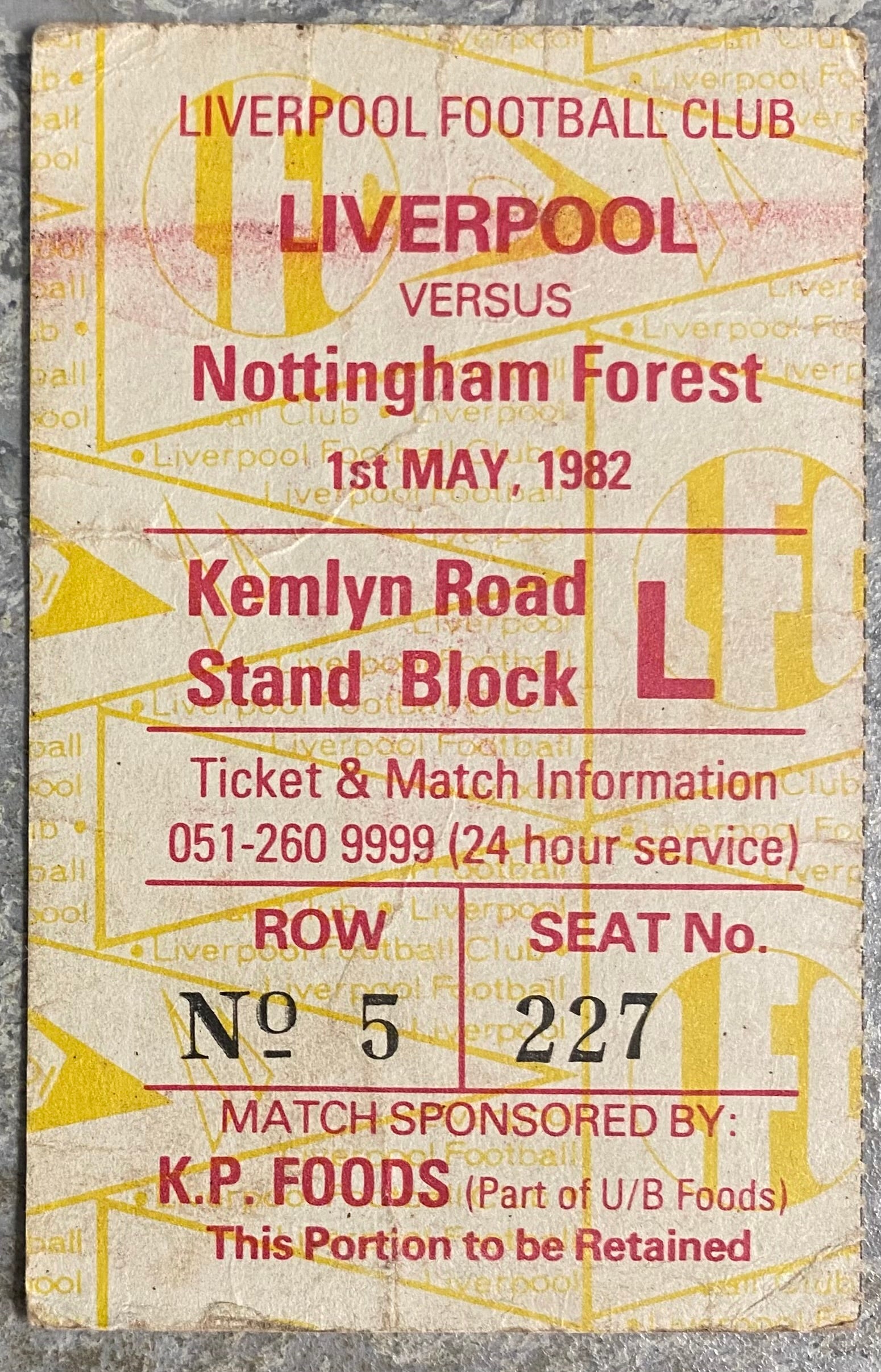 1981/82 ORIGINAL DIVISION ONE TICKET LIVERPOOL V NOTTINGHAM FOREST