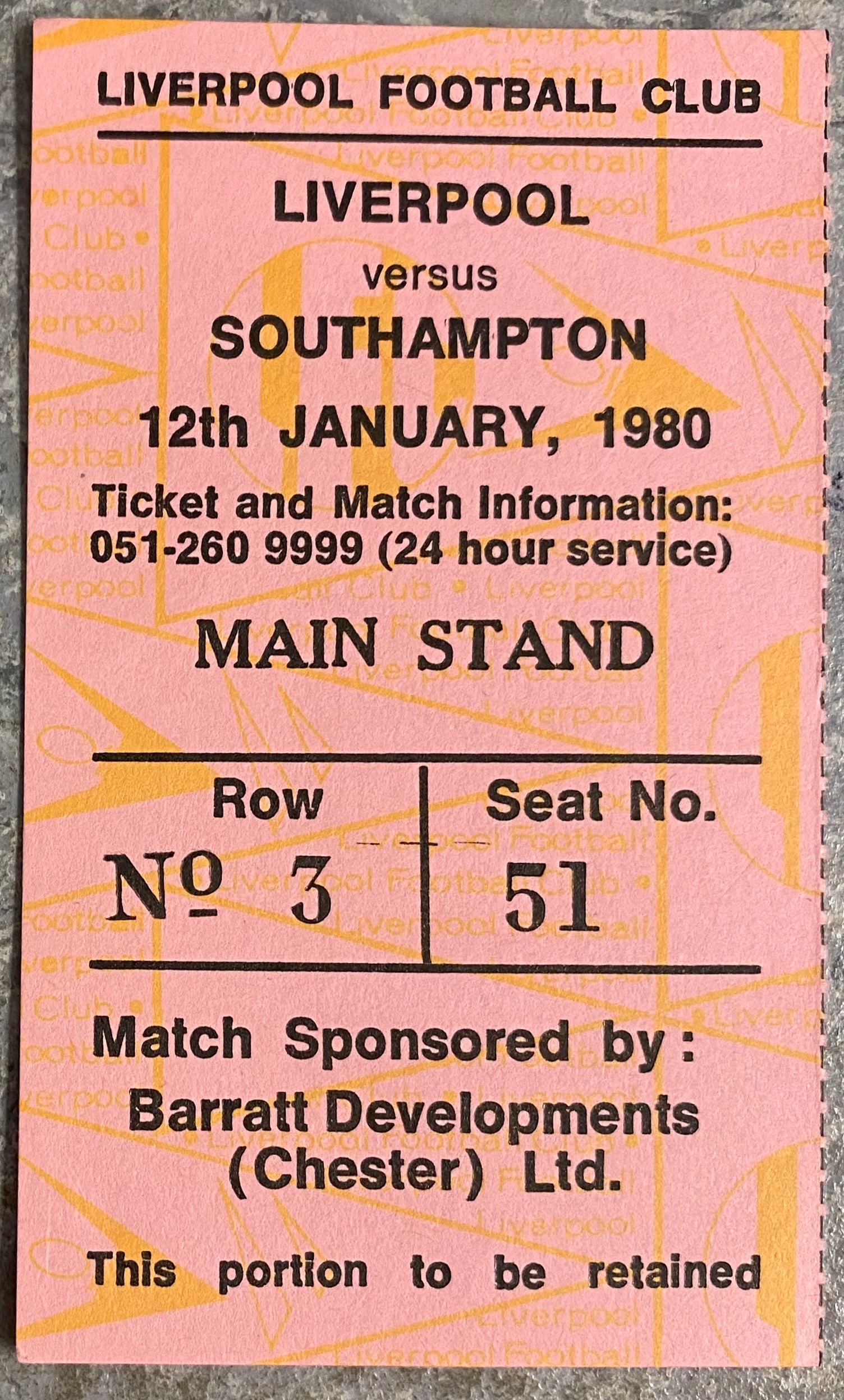 1979/80 ORIGINAL DIVISION ONE TICKET LIVERPOOL V SOUTHAMPTON