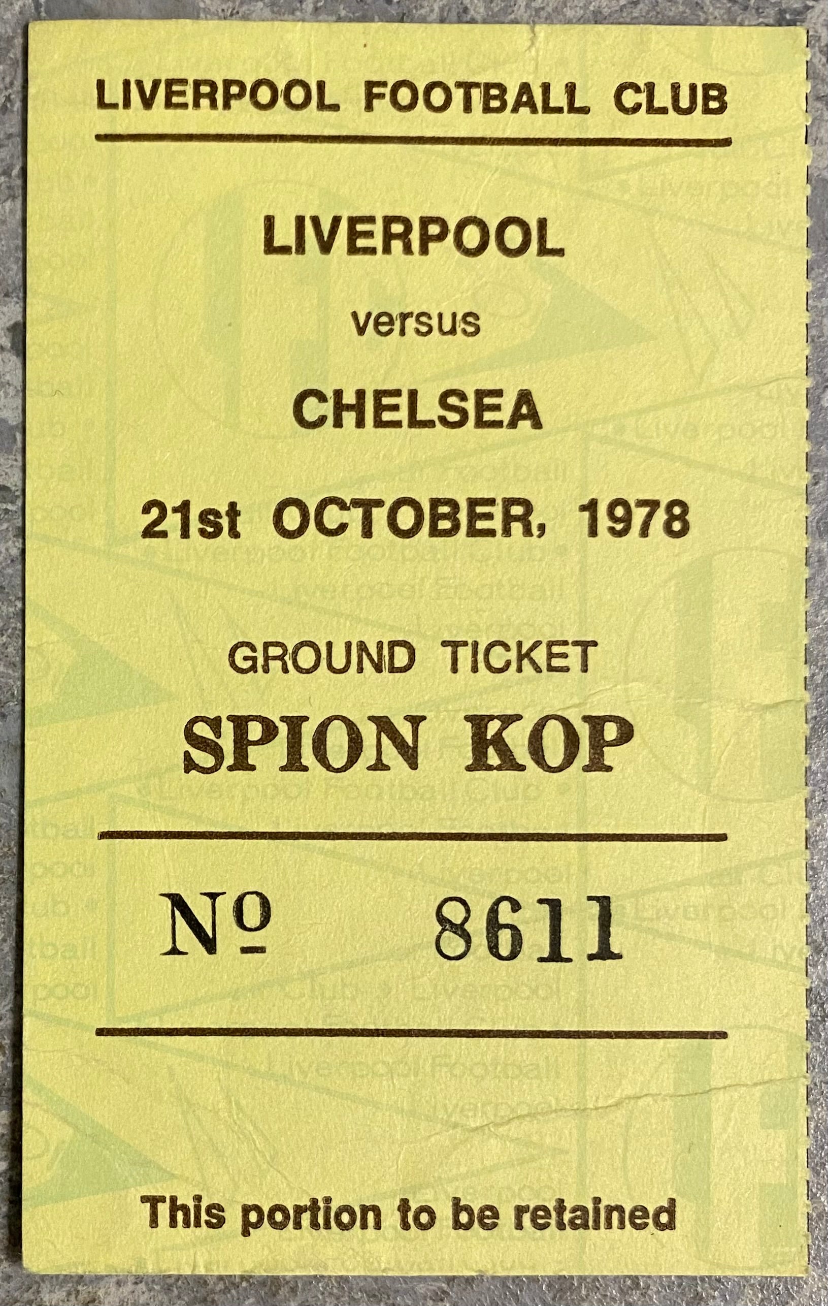 1978/79 ORIGINAL DIVISION ONE TICKET LIVERPOOL V CHELSEA
