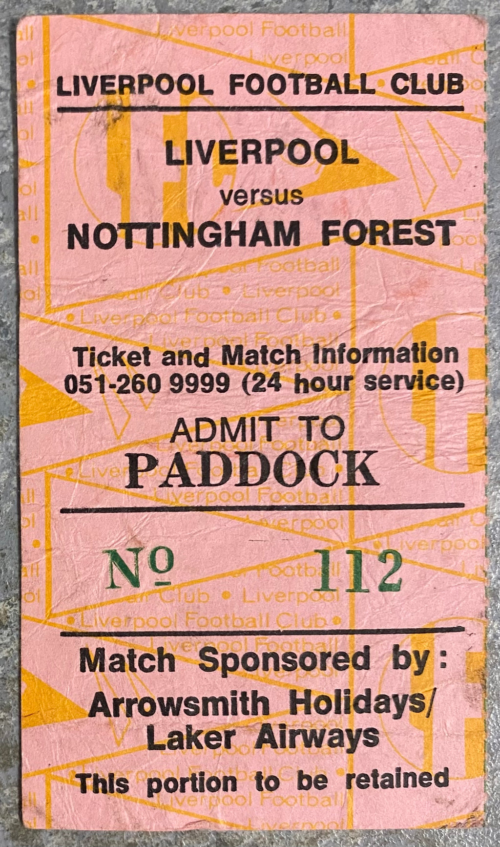 1979/80 ORIGINAL DIVISION ONE TICKET LIVERPOOL V NOTTINGHAM FOREST