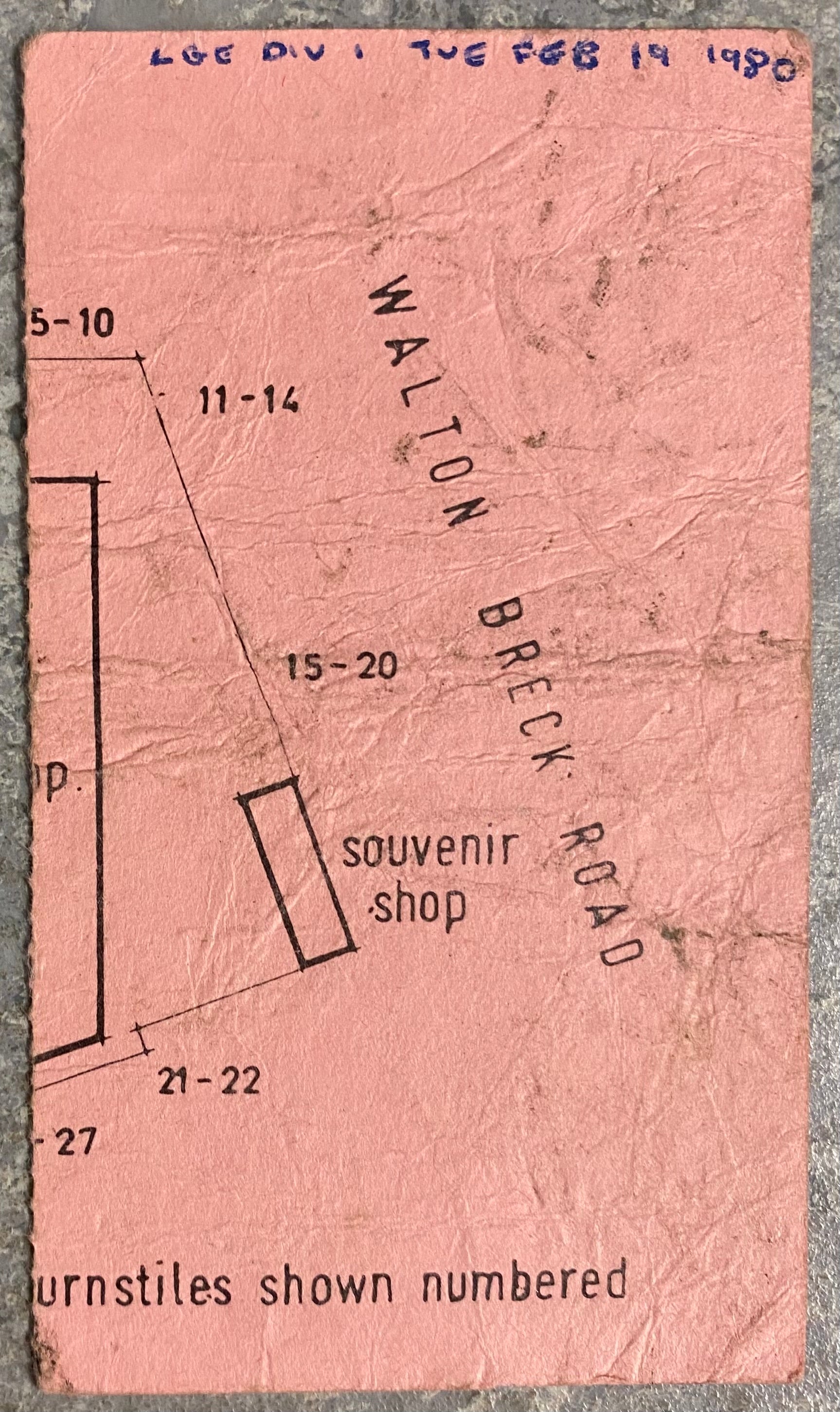 1979/80 ORIGINAL DIVISION ONE TICKET LIVERPOOL V NOTTINGHAM FOREST