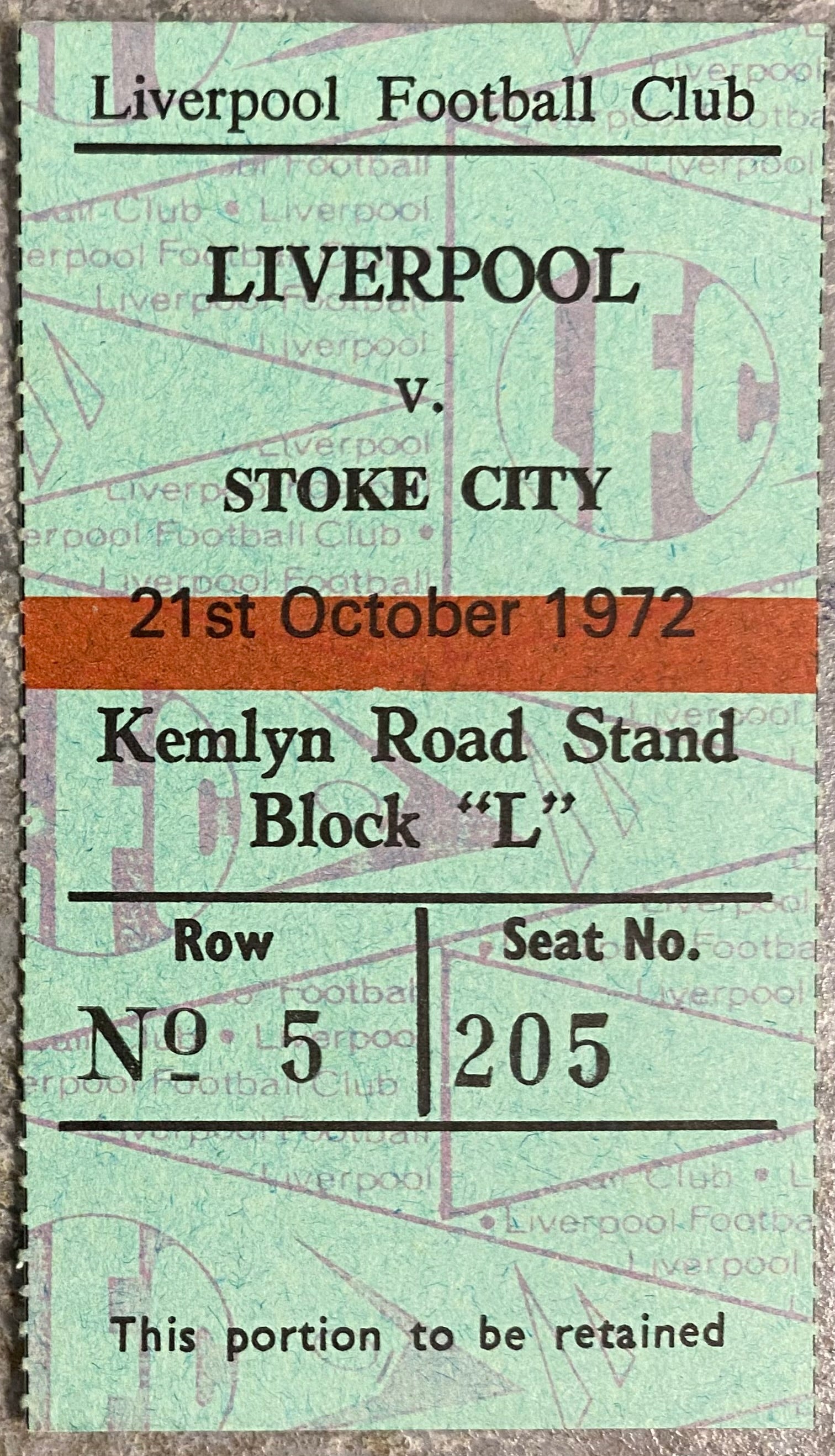 1972/73 ORIGINAL DIVISION ONE TICKET LIVERPOOL V STOKE CITY