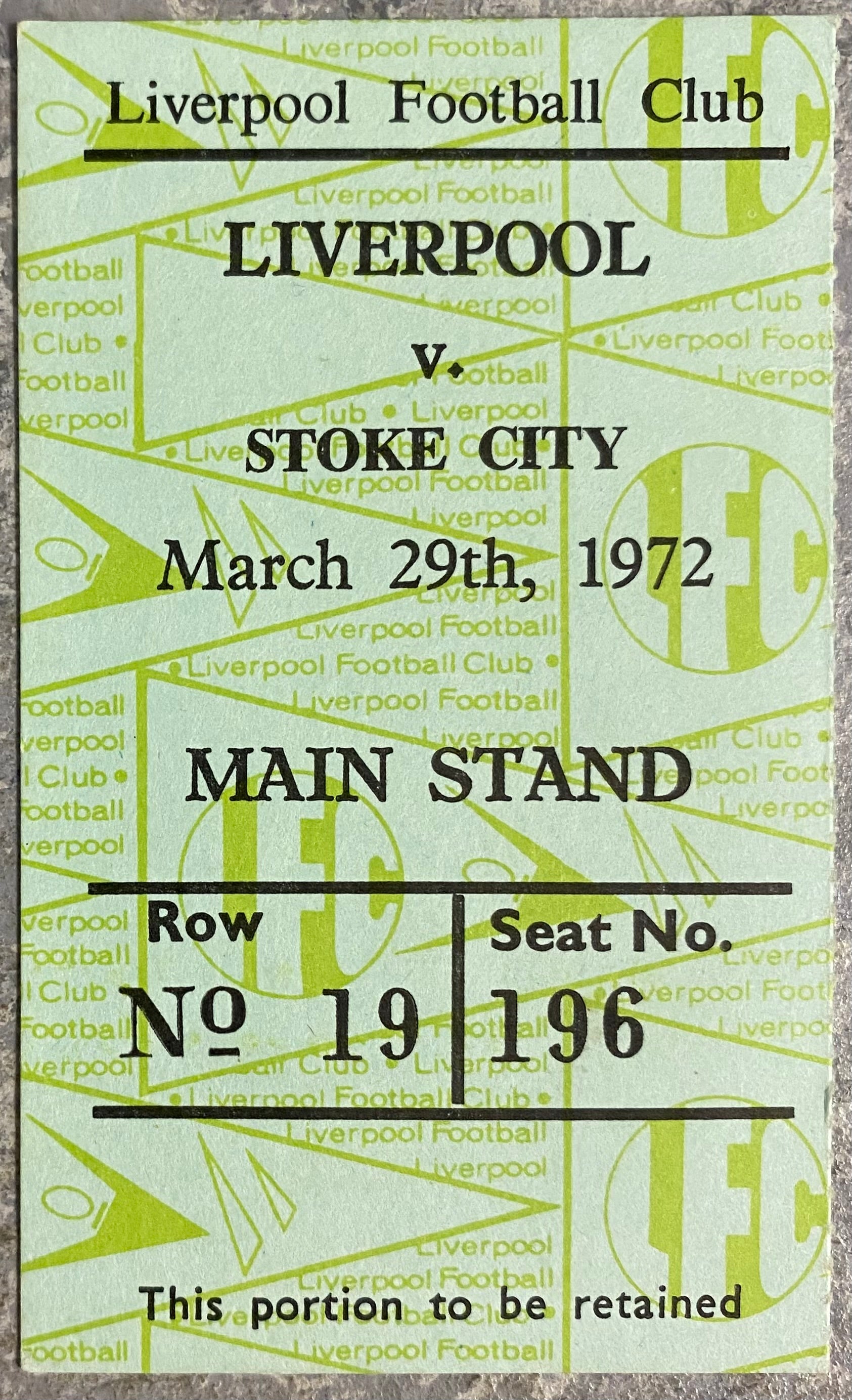 1971/72 ORIGINAL DIVISION ONE TICKET LIVERPOOL V STOKE CITY