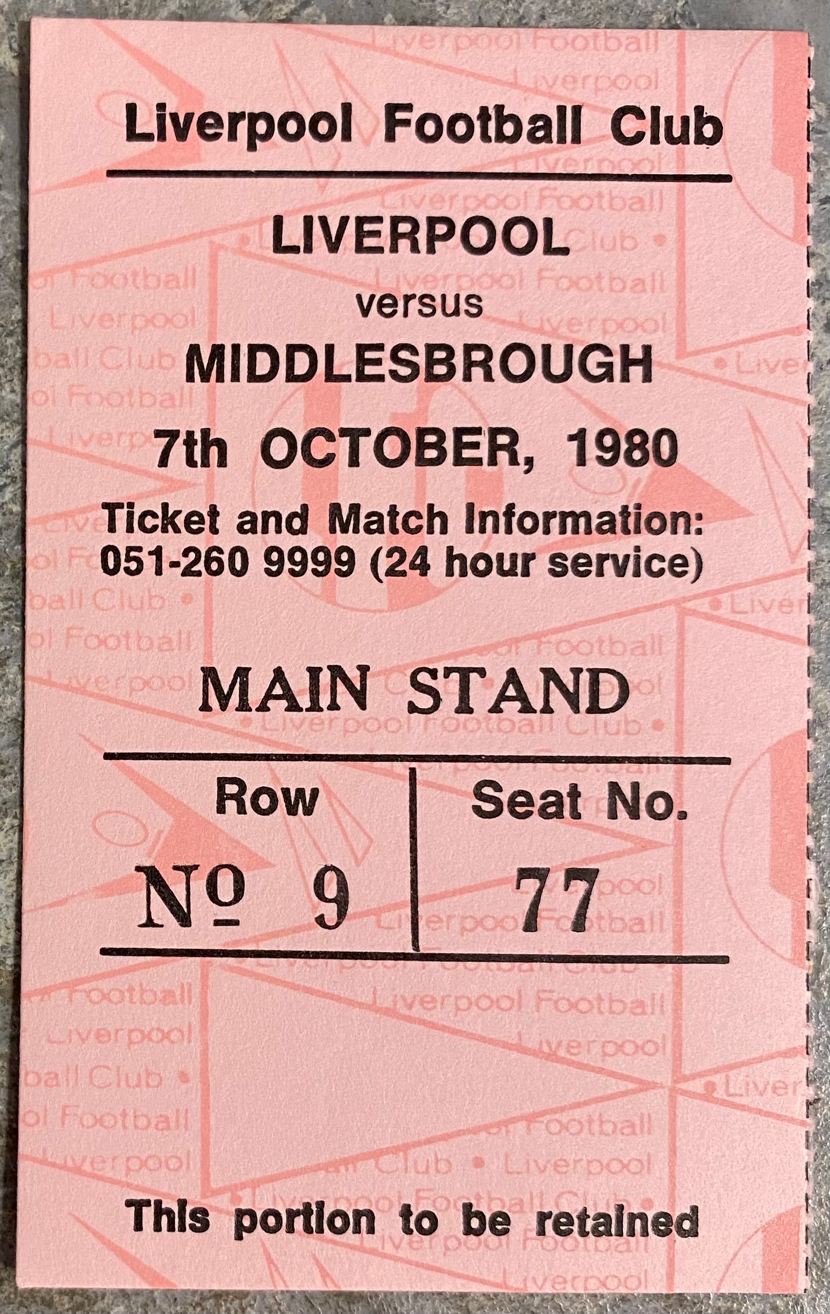 1980/81 ORIGINAL DIVISION ONE TICKET LIVERPOOL V MIDDLESBROUGH