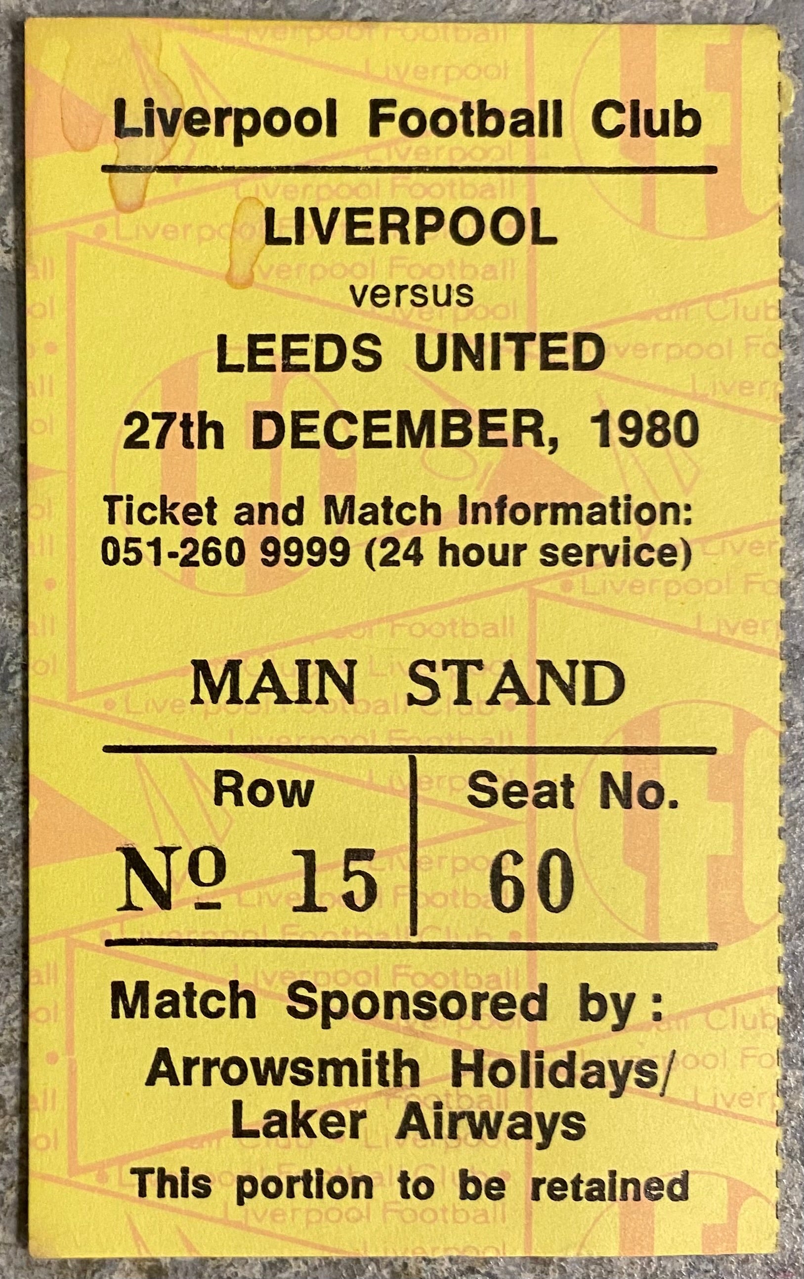 1980/81 ORIGINAL DIVISION ONE TICKET LIVERPOOL V LEEDS UNITED