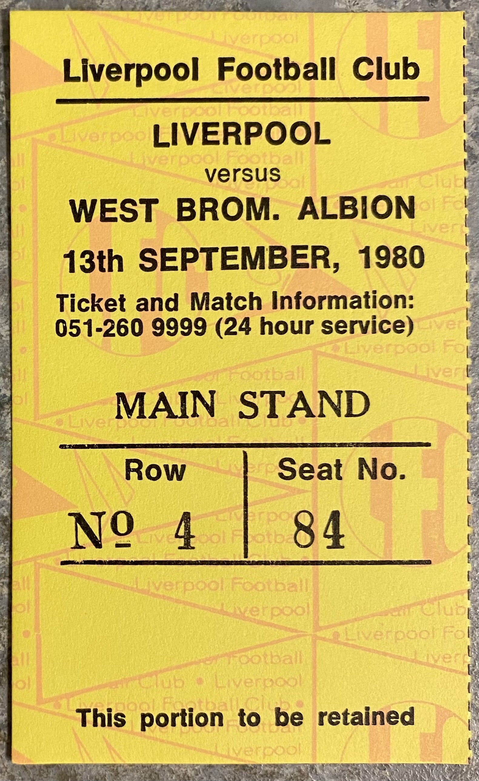 1980/81 ORIGINAL DIVISION ONE TICKET LIVERPOOL V WEST BROMWICH ALBION