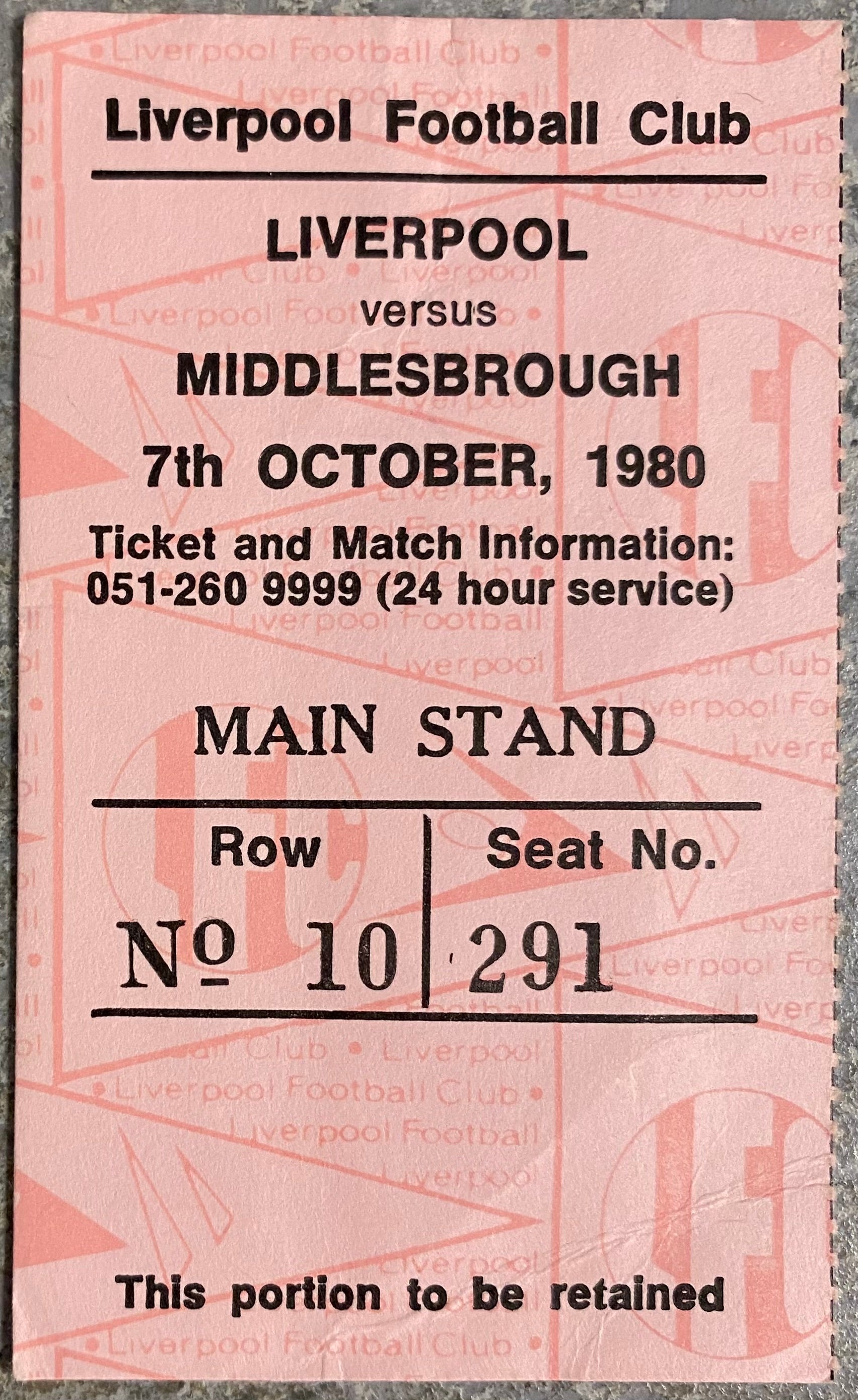 1980/81 ORIGINAL DIVISION ONE TICKET LIVERPOOL V MIDDLESBROUGH