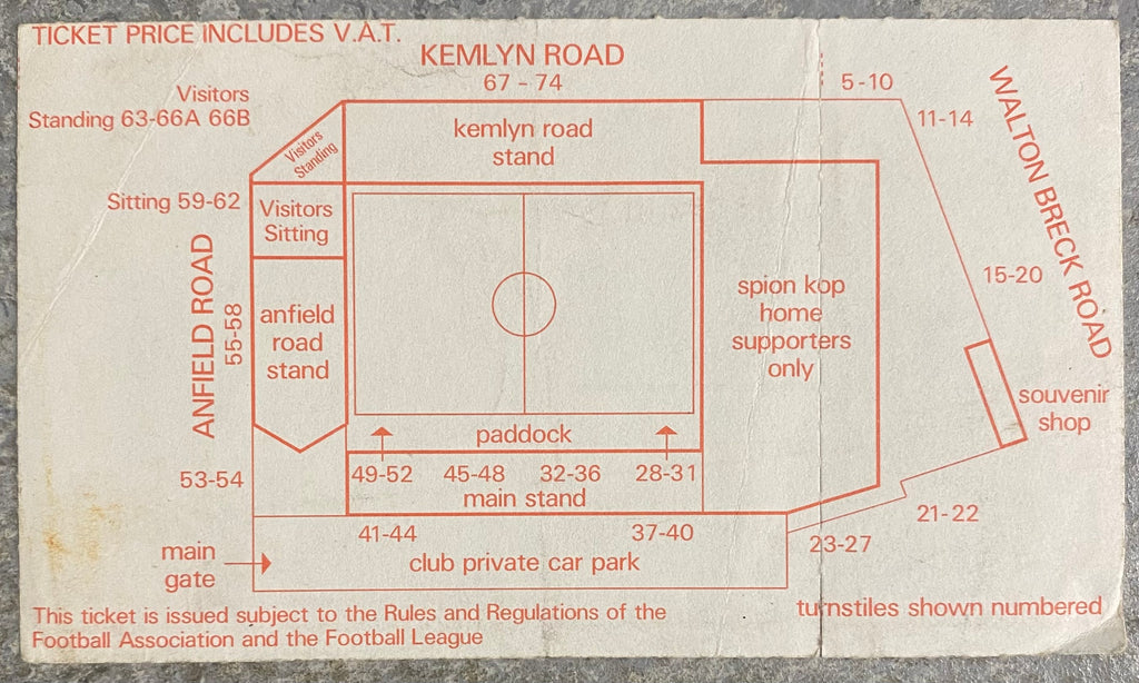 1985/86 ORIGINAL DIVISION ONE TICKET LIVERPOOL V OXFORD UNITED