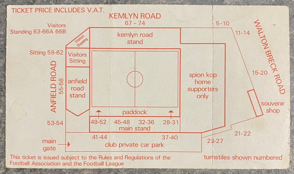 1985/86 ORIGINAL DIVISION ONE TICKET LIVERPOOL V WEST HAM UNITED