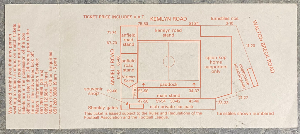 1989/90 ORIGINAL DIVISION ONE UNUSED TICKET LIVERPOOL V WIMBLEDON