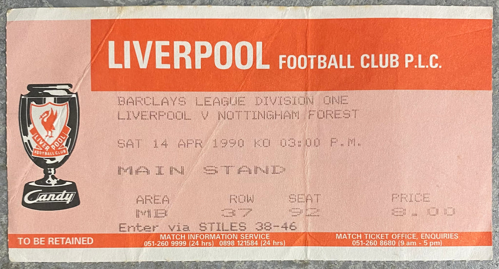 1989/90 ORIGINAL DIVISION ONE TICKET LIVERPOOL V NOTTINGHAM FOREST