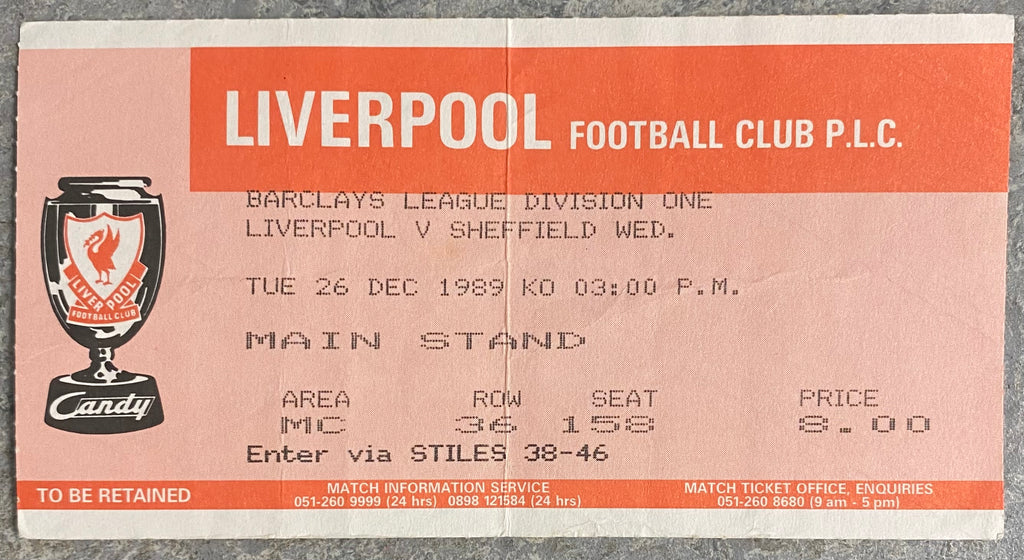 1989/90 ORIGINAL DIVISION ONE TICKET LIVERPOOL V SHEFFIELD WEDNESDAY