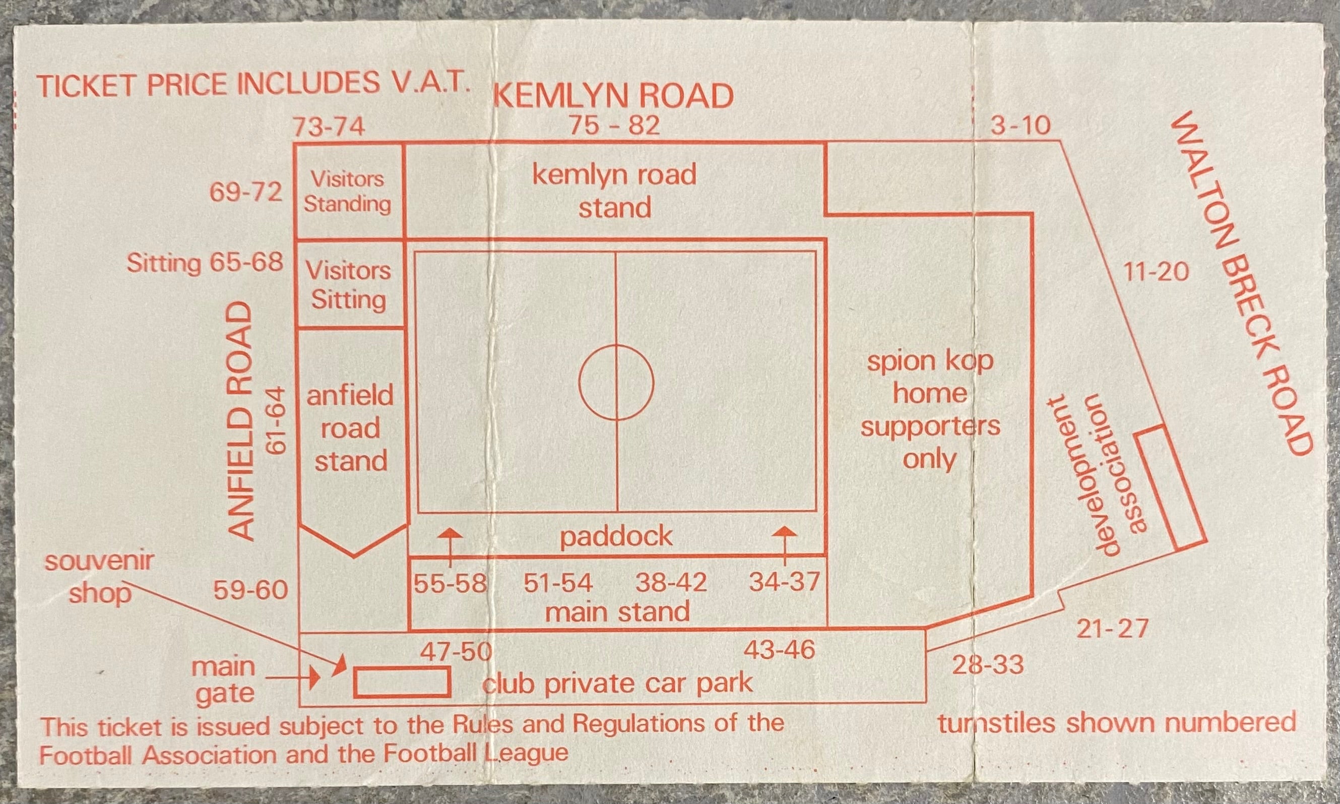 1988/89 ORIGINAL DIVISION ONE TICKET LIVERPOOL V WEST HAM UNITED