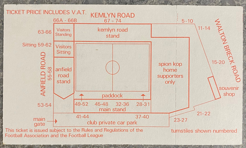 1986/87 ORIGINAL DIVISION ONE TICKET LIVERPOOL V WEST HAM UNITED