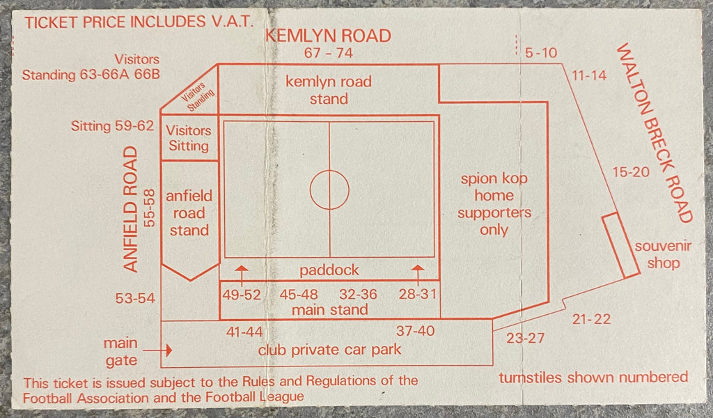 1985/86 ORIGINAL DIVISION ONE TICKET LIVERPOOL V ASTON VILLA
