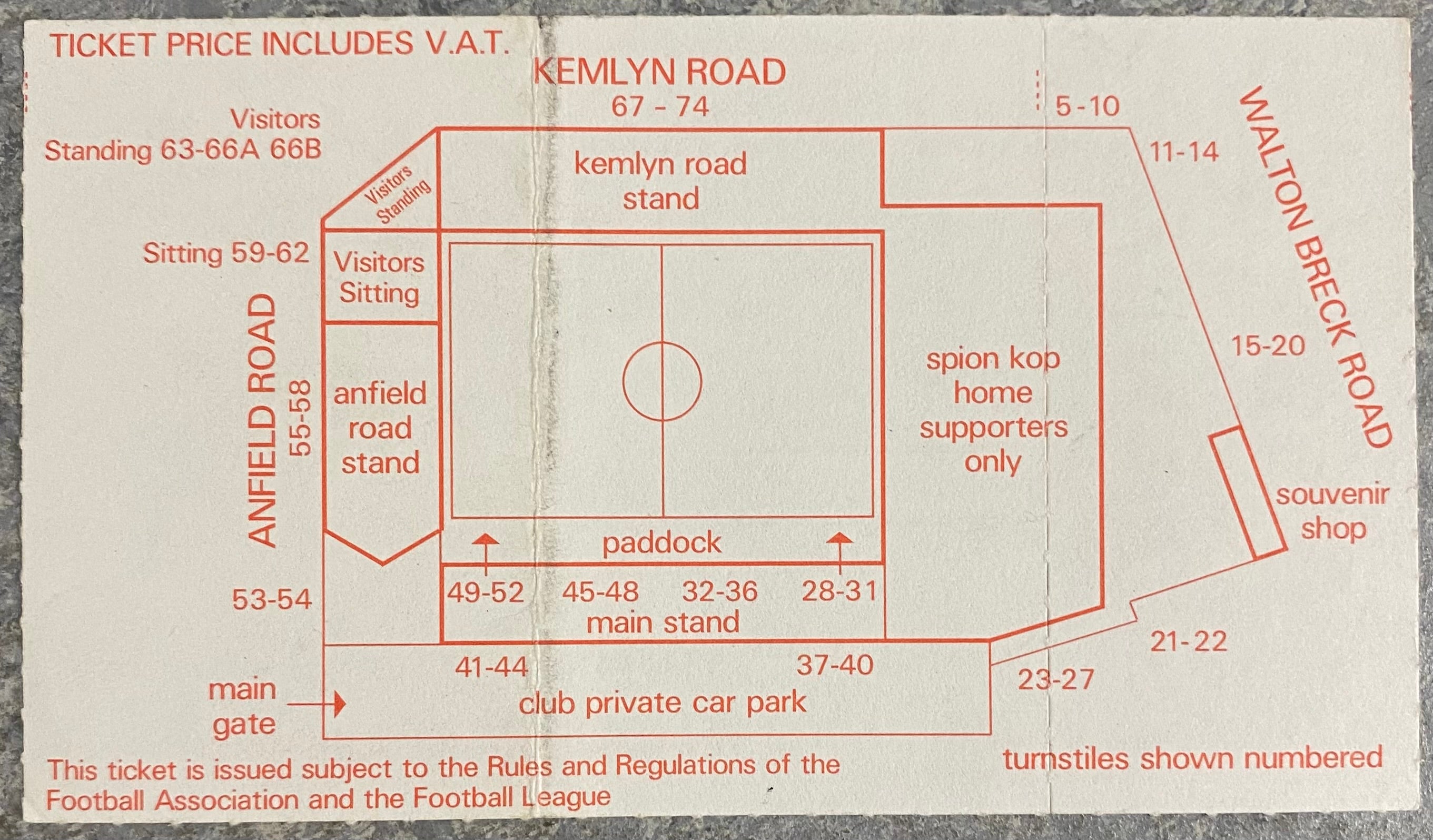1985/86 ORIGINAL DIVISION ONE TICKET LIVERPOOL V ASTON VILLA