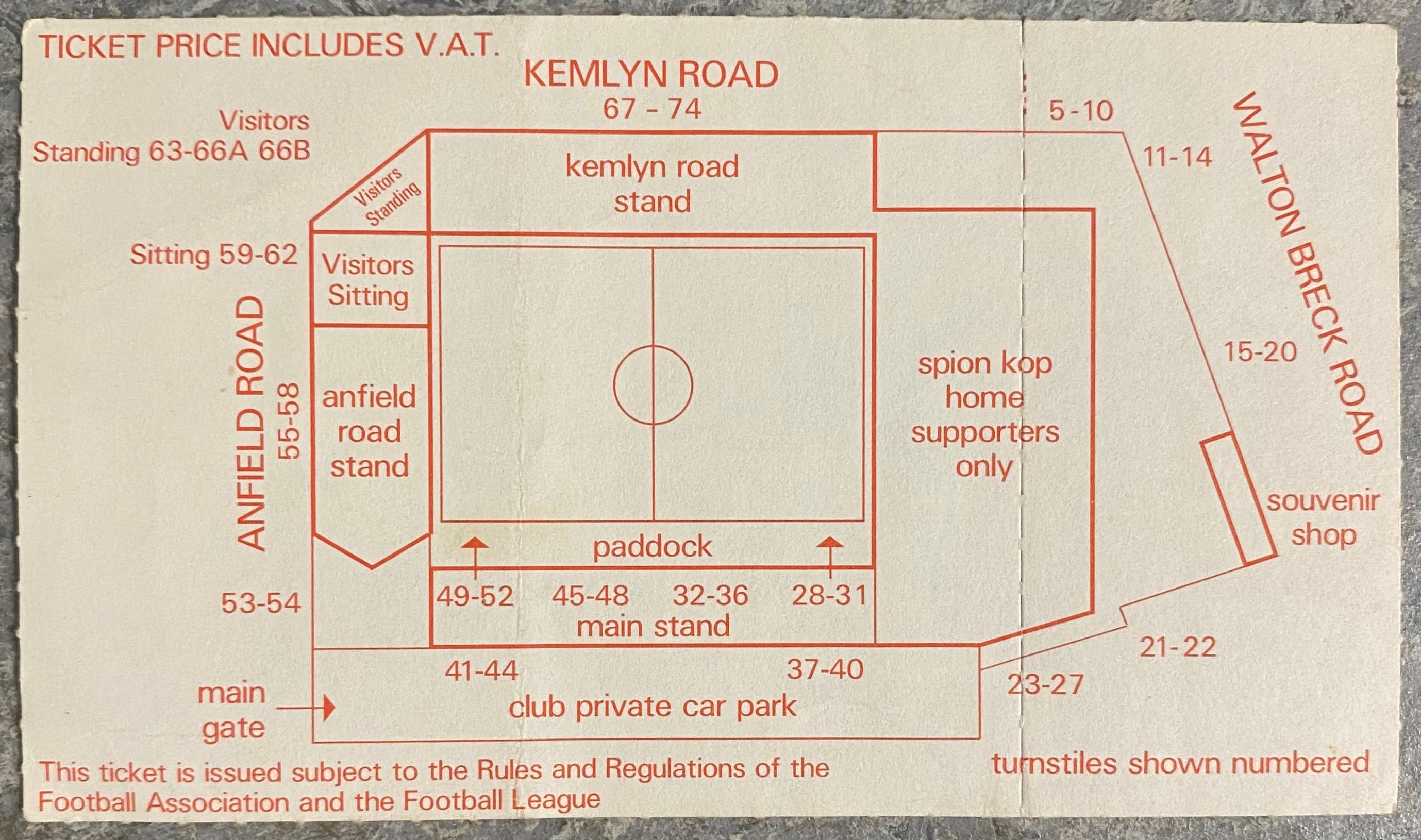 1985/86 ORIGINAL DIVISION ONE TICKET LIVERPOOL V WEST HAM UNITED
