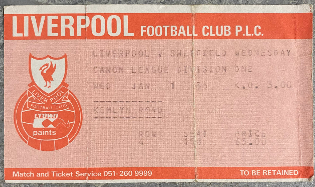 1985/86 ORIGINAL DIVISION ONE TICKET LIVERPOOL V SHEFFIELD WEDNESDAY