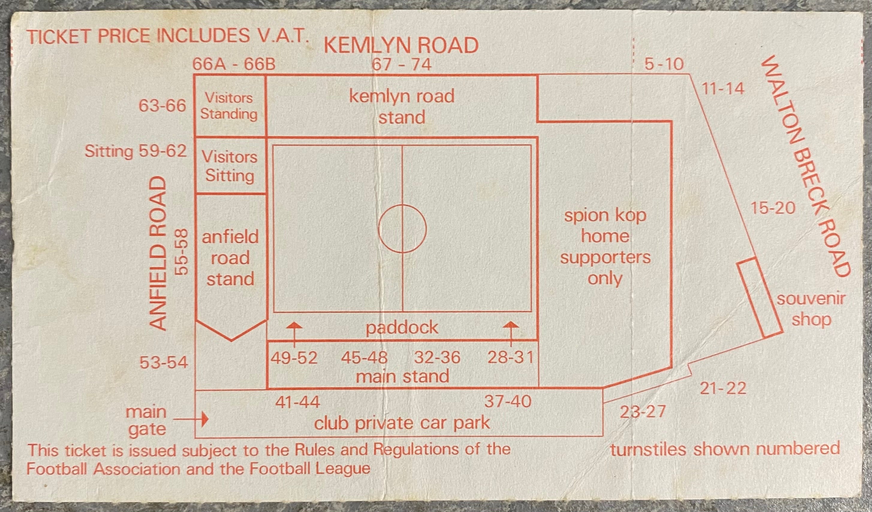 1986/87 ORIGINAL DIVISION ONE TICKET LIVERPOOL V CHELSEA