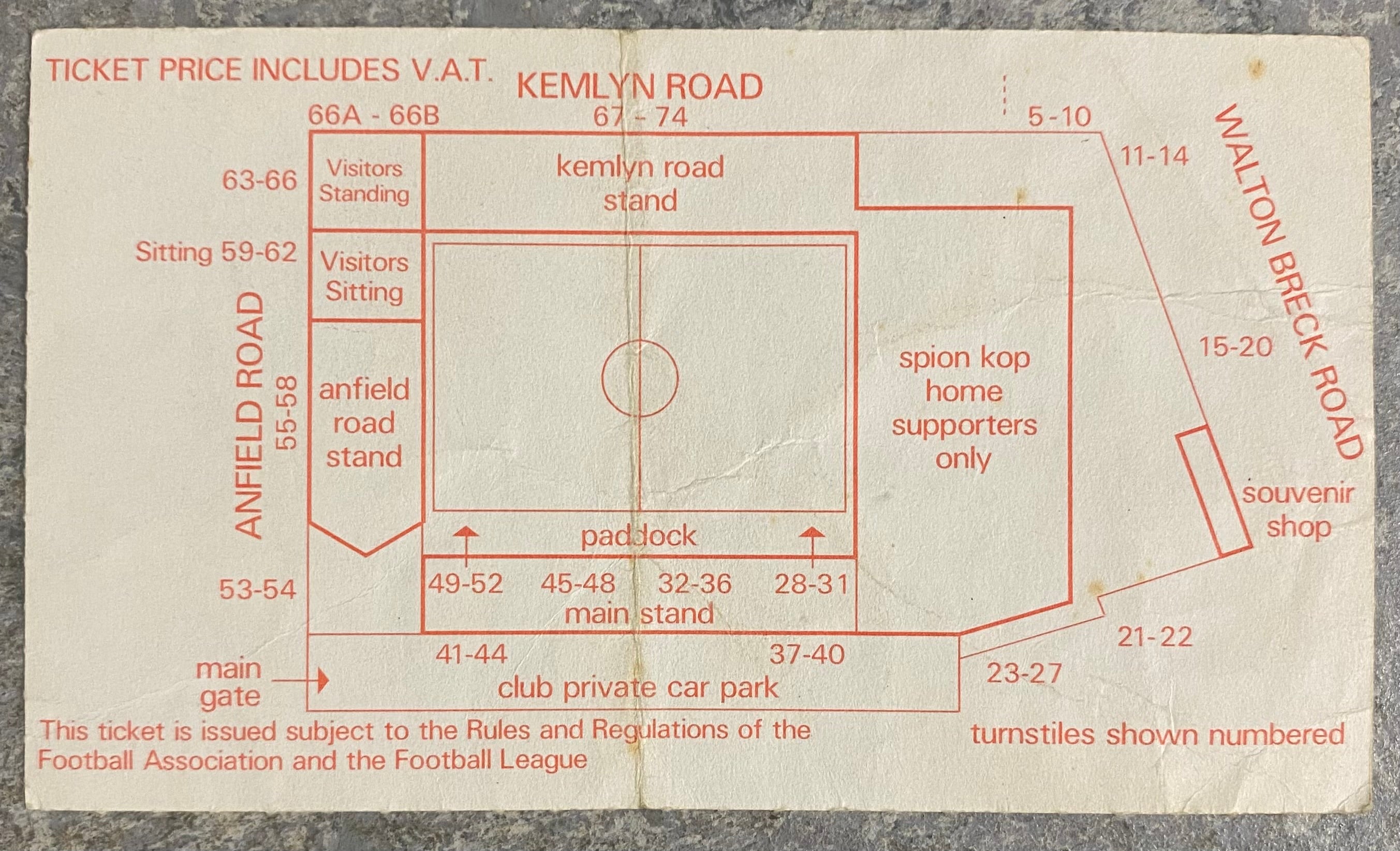 1986/87 ORIGINAL DIVISION ONE TICKET LIVERPOOL V TOTTENHAM HOTSPUR