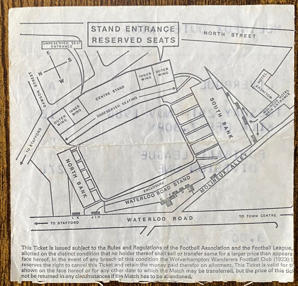 1980/81 ORIGINAL DIVISION ONE TICKET WOLVERHAMPTON WANDERERS V LIVERPOOL