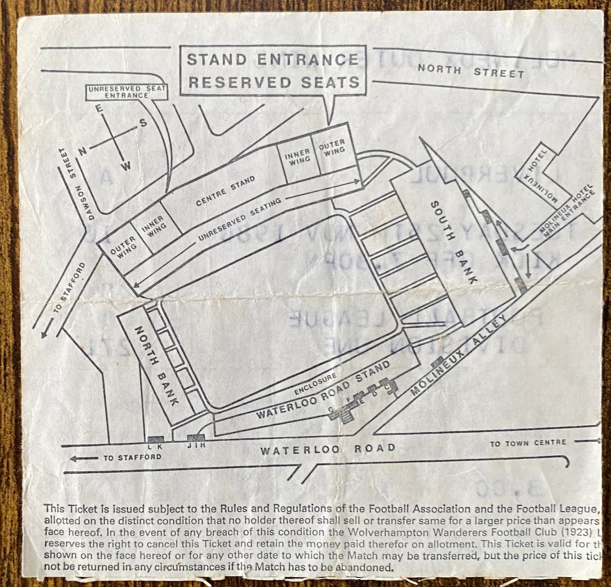 1980/81 ORIGINAL DIVISION ONE TICKET WOLVERHAMPTON WANDERERS V LIVERPOOL