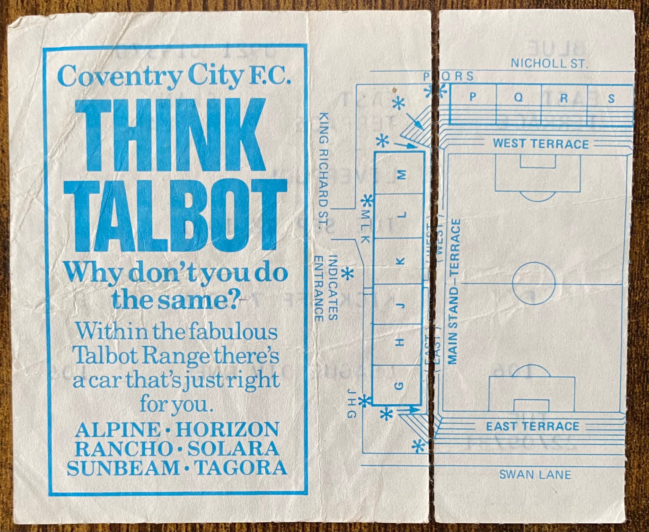 1981/82 ORIGINAL DIVISION ONE TICKET COVENTRY CITY V LIVERPOOL
