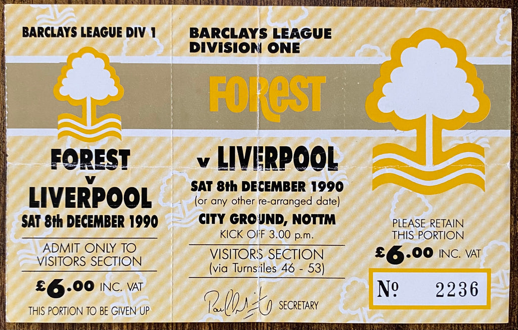 1990/91 ORIGINAL DIVISION ONE UNUSED TICKET NOTTINGHAM FOREST V LIVERPOOL