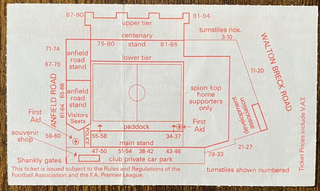 1992/93 ORIGINAL FA PREMIER LEAGUE TICKET LIVERPOOL V NORWICH CITY