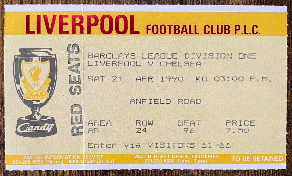 1990/91 ORIGINAL DIVISION ONE TICKET LIVERPOOL V CHELSEA
