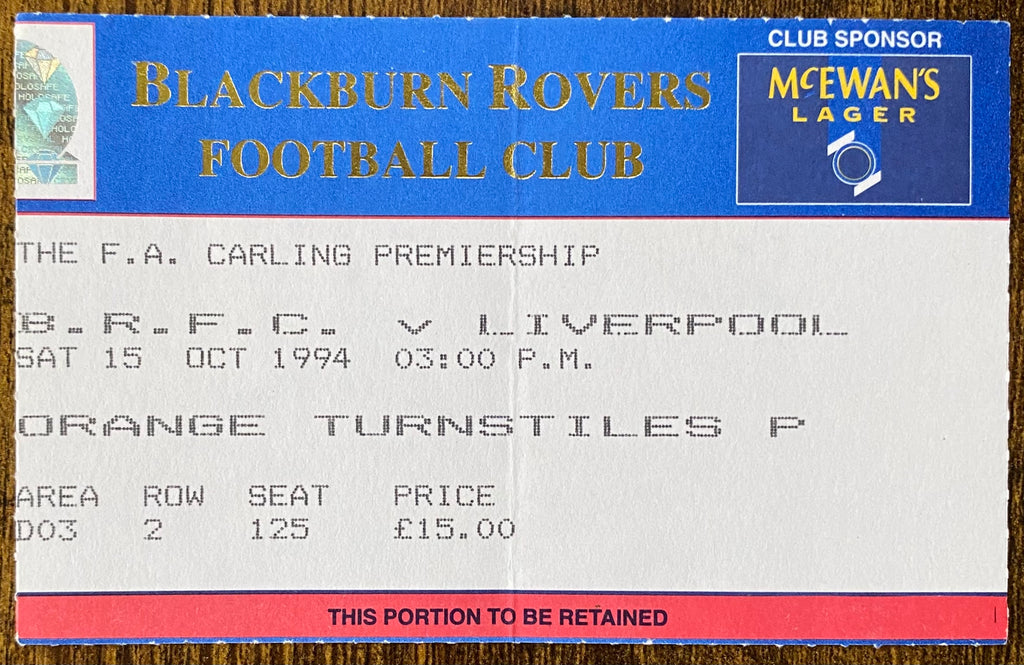 1994/95 ORIGINAL FA PREMIERSHIP TICKET BLACKBURN ROVERS V LIVERPOOL
