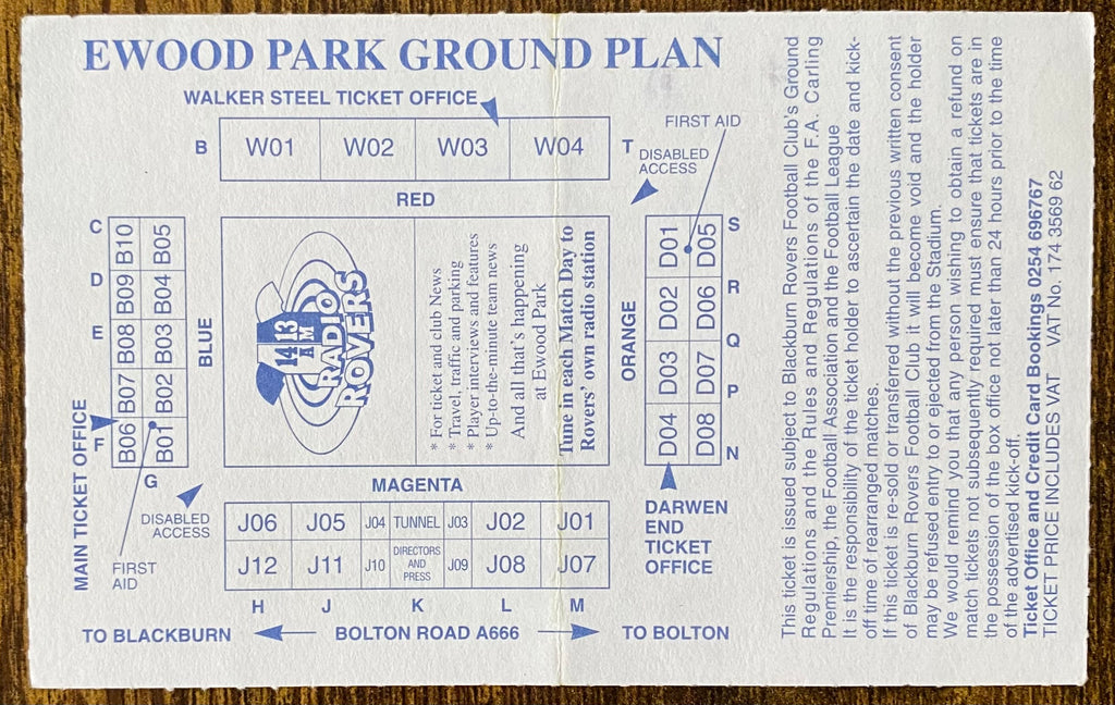 1994/95 ORIGINAL FA PREMIERSHIP TICKET BLACKBURN ROVERS V LIVERPOOL