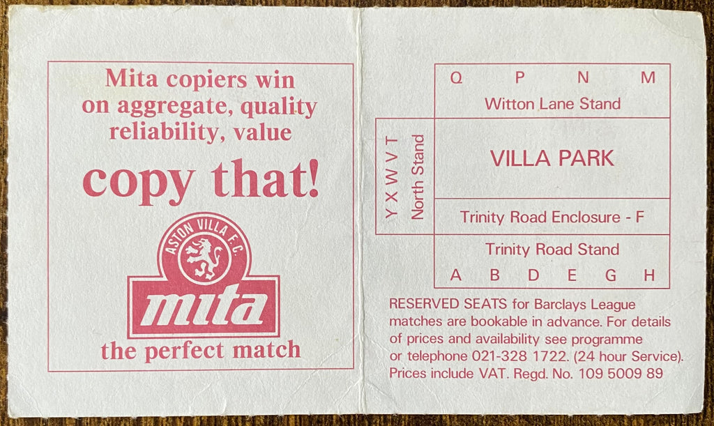 1988/89 ORIGINAL LEAGUE CUP 3RD ROUND 2ND REPLAY TICKET ARSENAL V LIVERPOOL @ VILLA PARK